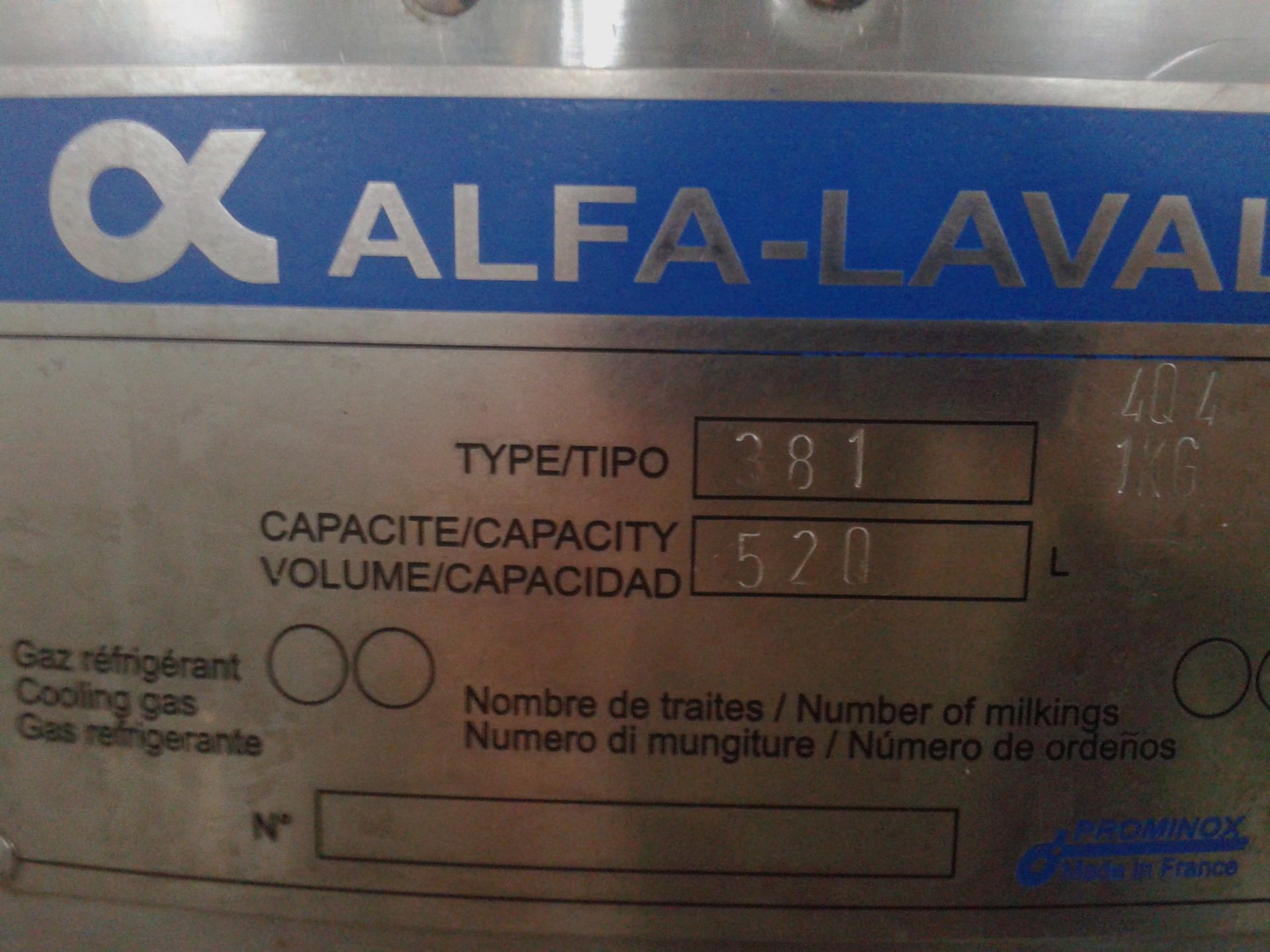 Alfa Laval 520 Liter Milk Cooling Tank, Type 381, Equipped with Top Mount Prop Agitation, On-Board - Image 3 of 3