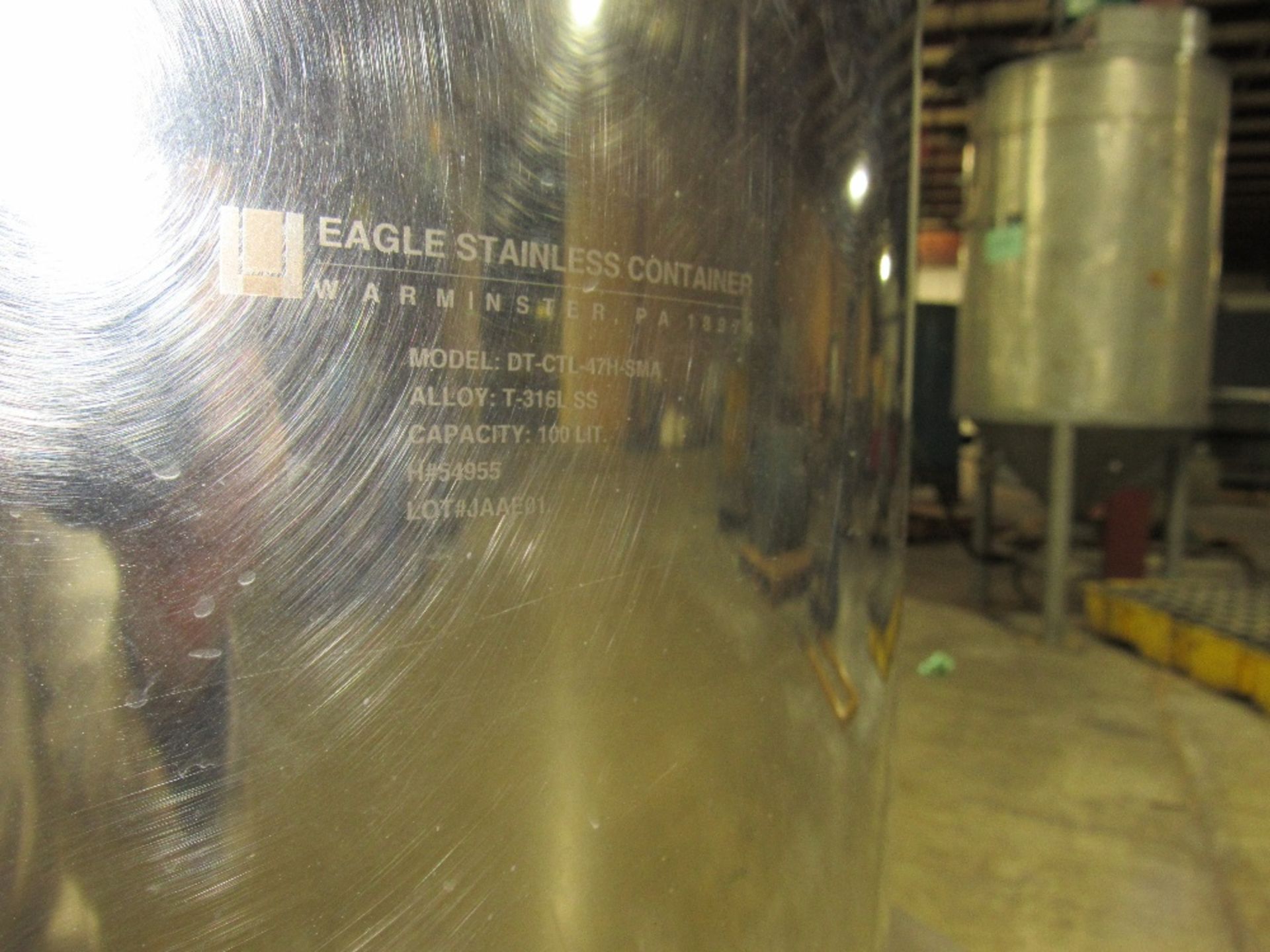 30-Gallon Eagle 304 Staihless Steel Pharma Finish Tank on Custom Base with Clamped on Cover and - Image 8 of 12