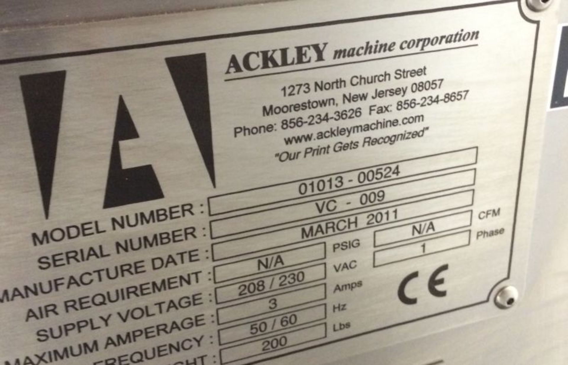Ackley Ink Viscosity System, Model: 01013-00524, Serial: VC-009, 208/230 Volts, 3 Amps, 50/60Hz, 1 - Bild 4 aus 4