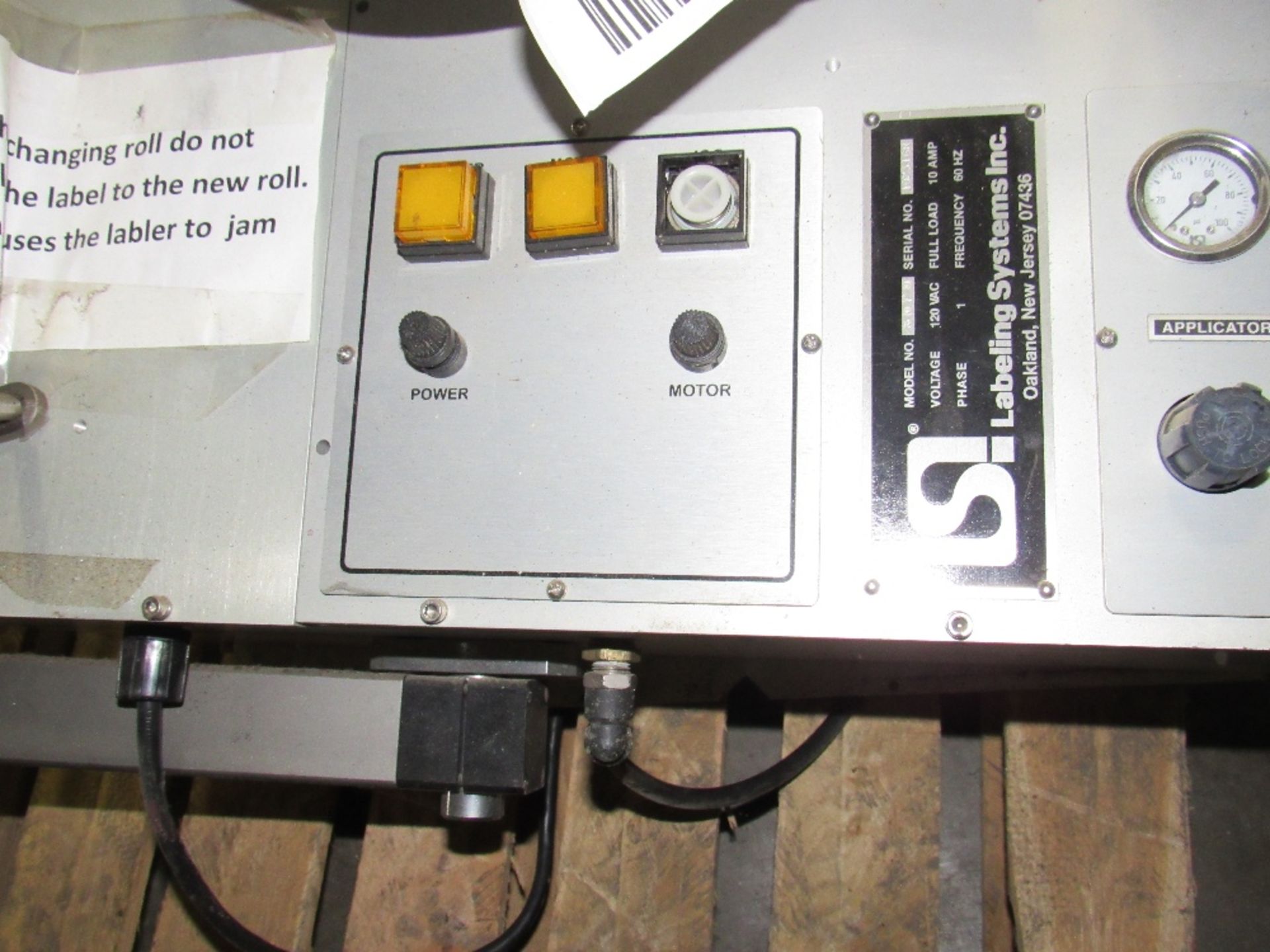 LSI Label Applicator with build in vacuum pump Model 96T0 Serial No. 1023162 designed to apply pre- - Image 10 of 10