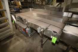 S/S Dual Belt Accumulation Conveyor, with Divider, Table Top Dimensions 82" L x 42" W