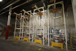 (4)-Units Super Sac Unloading Stations, with (4) 2-Ton Harrington Hoists with Super Sac Attachments,