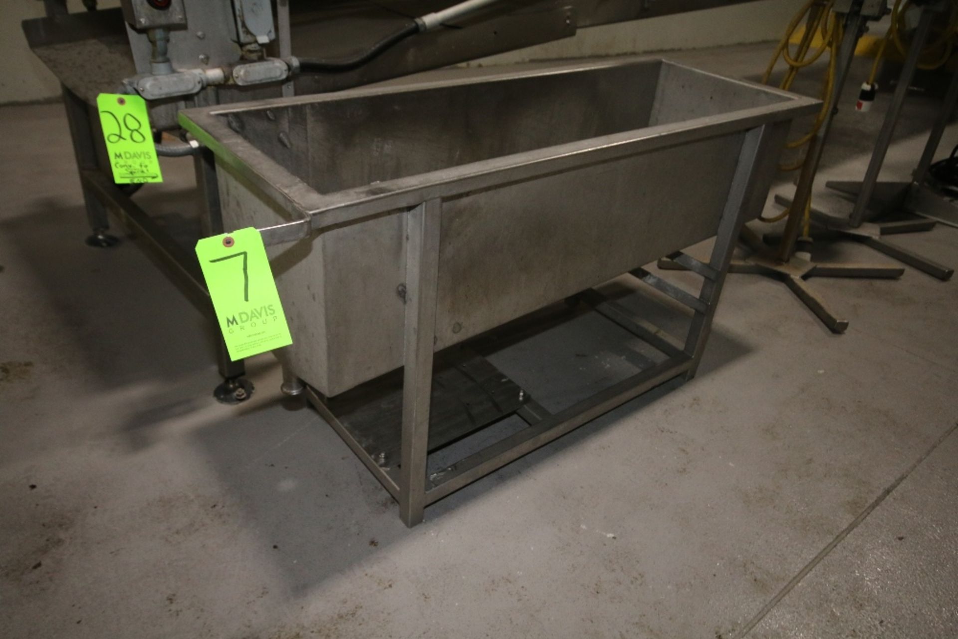 S/S Wash Trough, Internal Dims.: 50"L x 16" W x 14" Dia., Mounted on S/S Legs