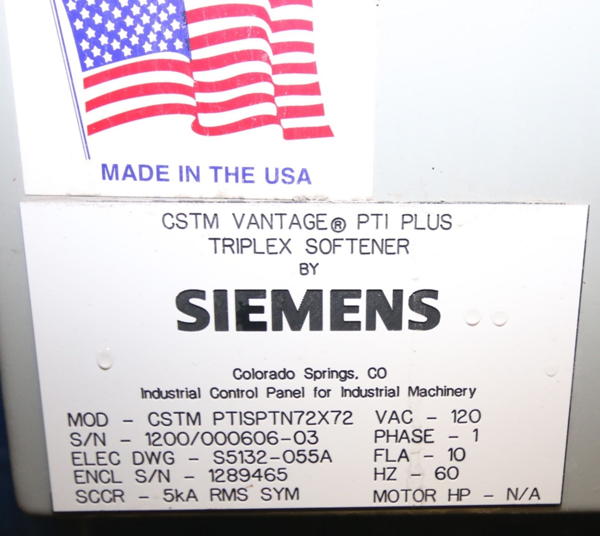 2012 Siemens CSTM Vantage PT1-Plus Triplex Softener/Quik Tanks Inc. Water Softening Vessel, Model - Image 8 of 8