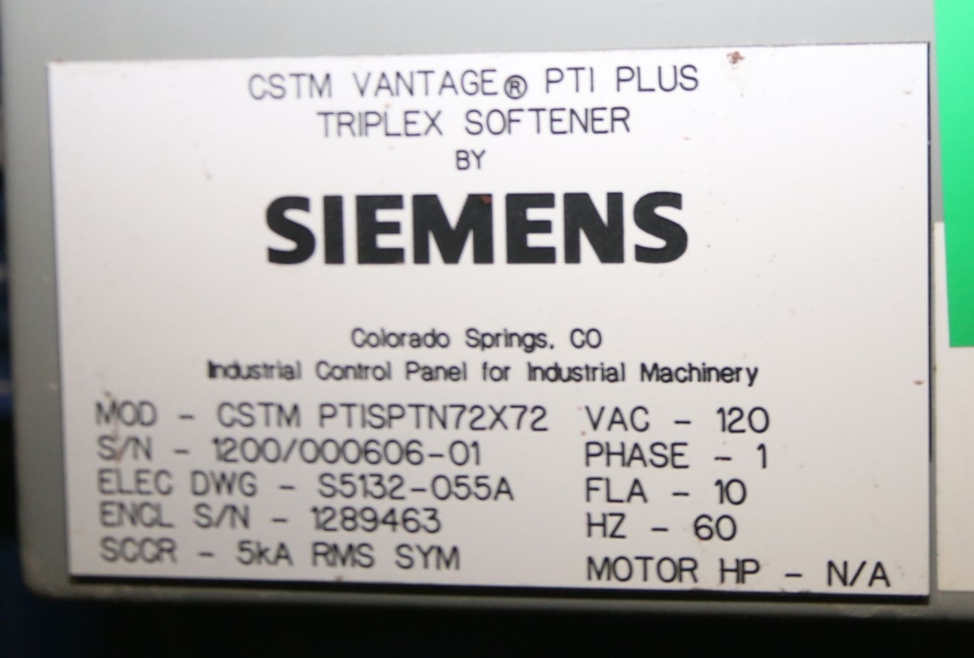 2012 Siemens CSTM Vantage PT1-Plus Triplex Softener/Quik Tanks Inc. Water Softening Vessel, Model - Image 6 of 6