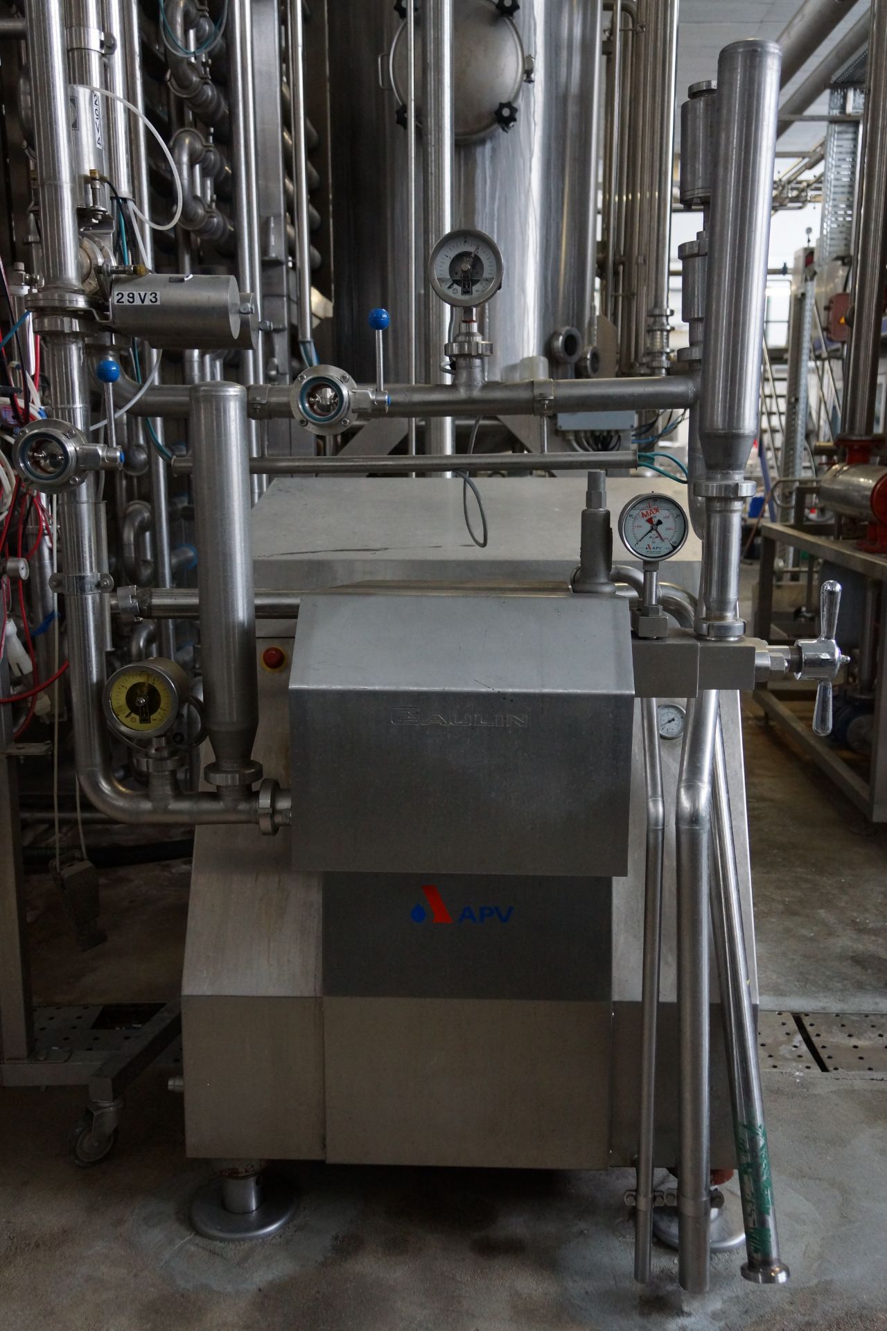 APV Gaulin 3-Piston Homogenizer, Model 1453MC15 – 2,5, 5,500 Liter Per Hour, VFD, (With control