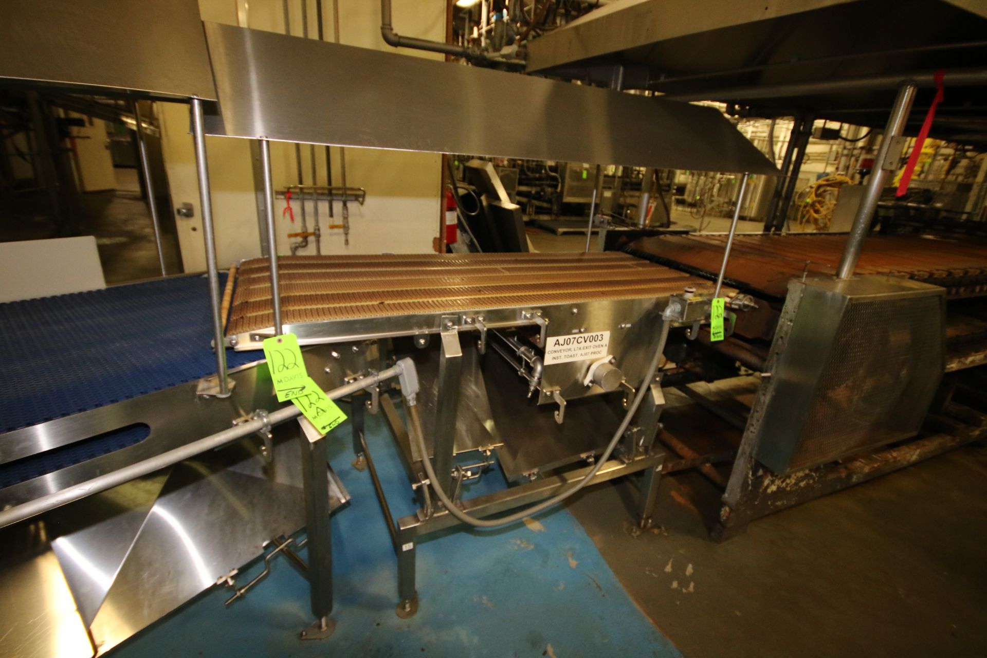 ~6 ft. L x 30" W Discharge Conveyor with (6) 4" W Plastic Belts and Drive including S/S Dust Hood (