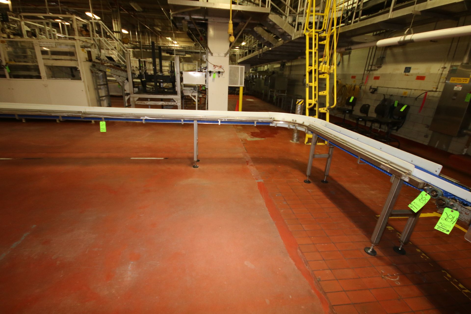 ~30 ft. L J-Configuration S/S Conveyor with 9" W Intralox Belt, Teflon Side Walls, Drive and S/S