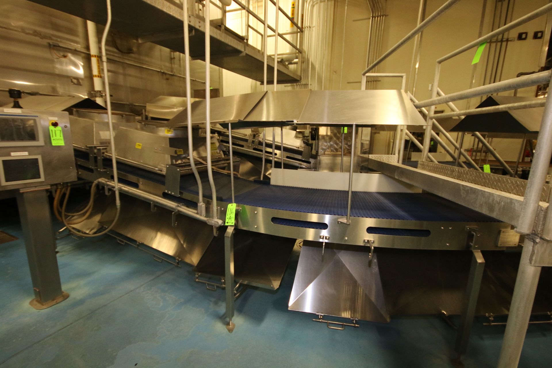 ~17 ft. L S/S Discharge Conveyor with 32" W Intralox Belt, Incline, (2) Cryo-Jet Cooler Freezer