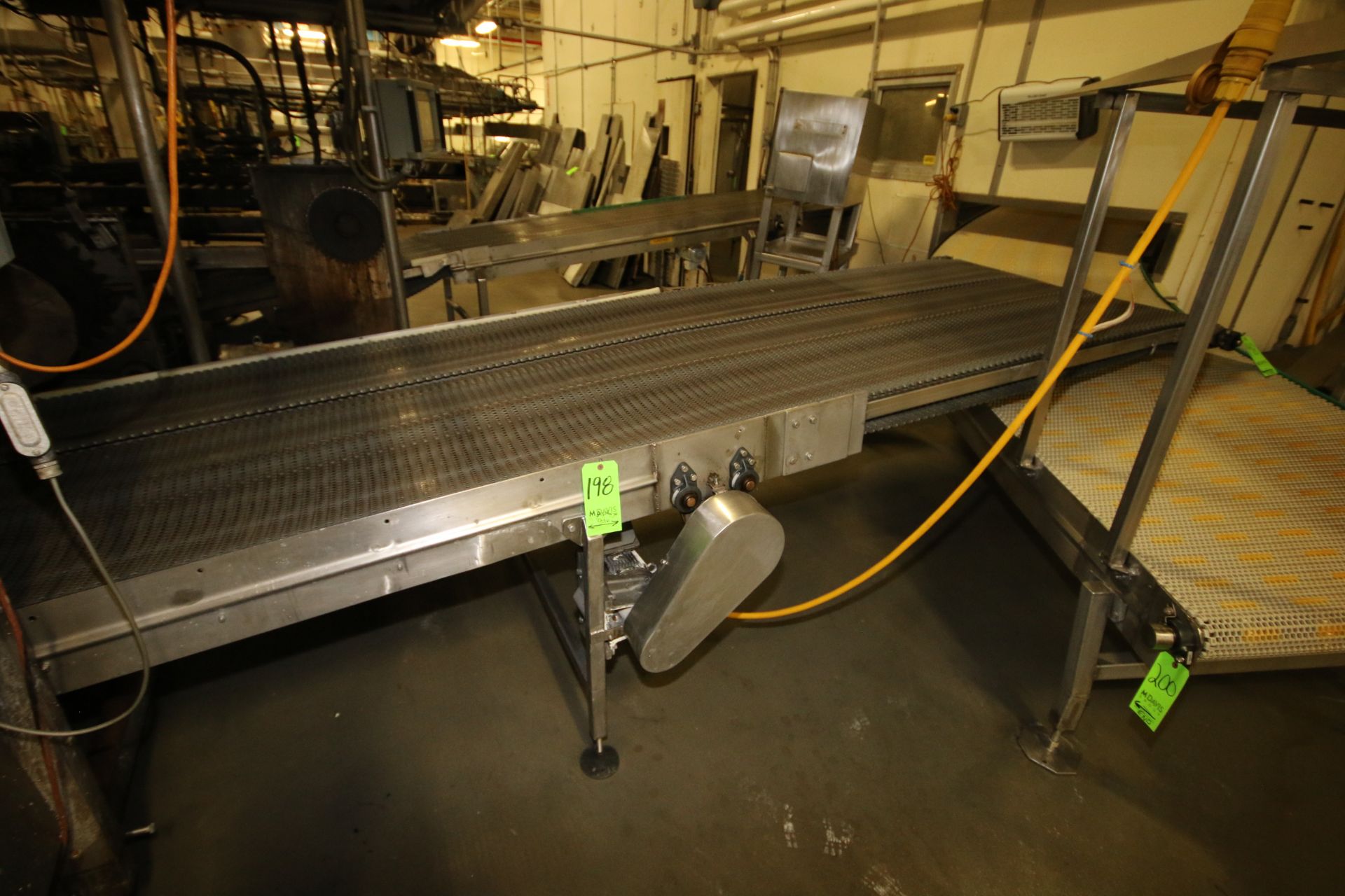 ~18 ft.L S/S Discharge Conveyor with (3) 18" W Plastic Belt, Drive and S/S Legs (Rigging Included in