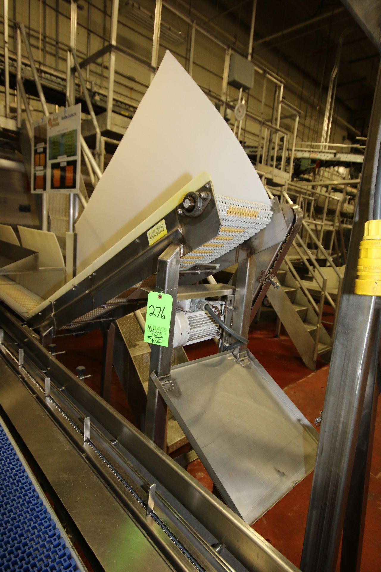 ~13 ft. L S/S Waste Conveyor with Elevating Section, 11" W Intralox Belt, Teflon Side Walls, Drive