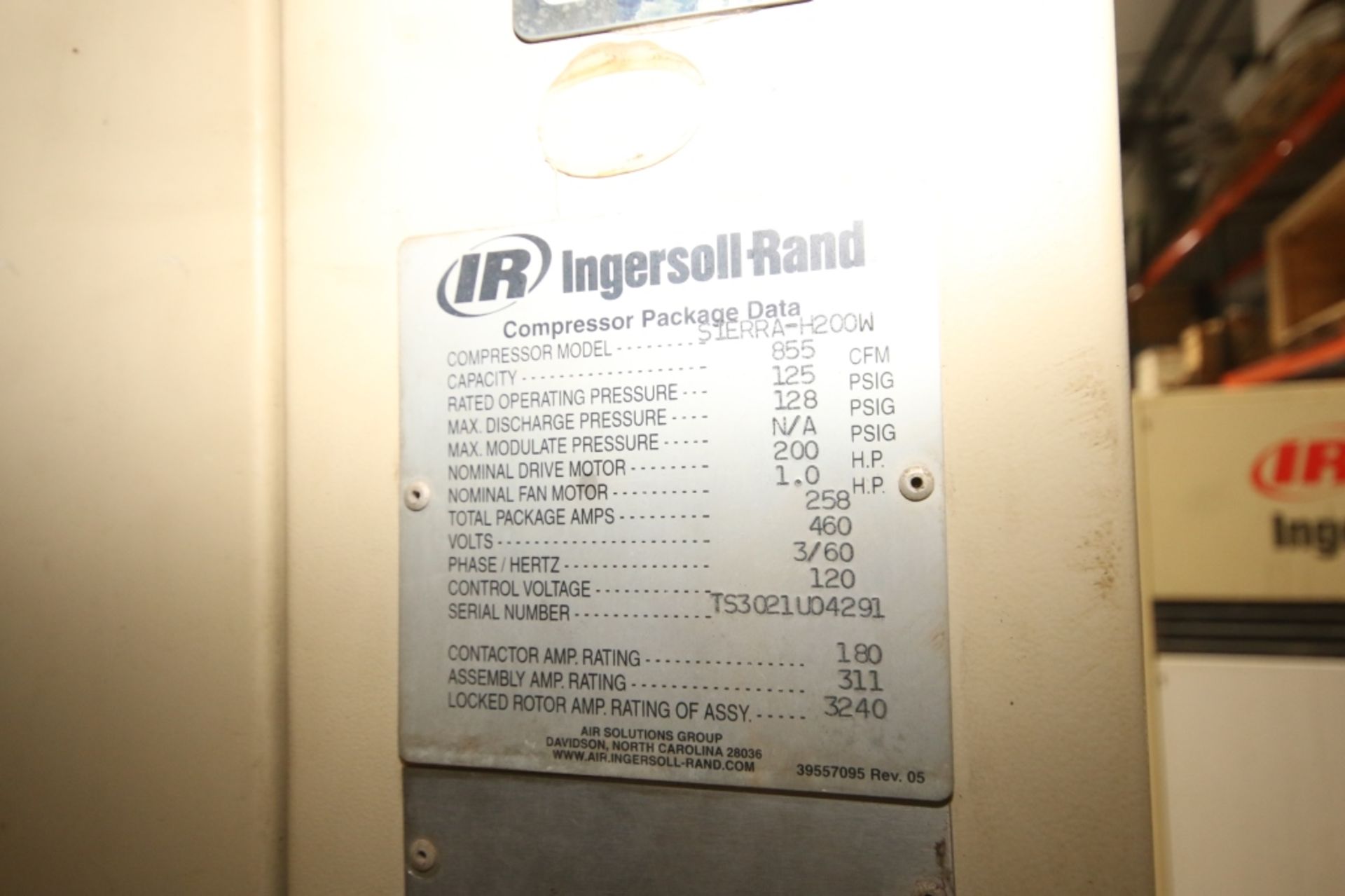 Ingersoll Rand 200 hp Water Cooled Oil-Free Screw Air Compressor, Model Sierra-H200W, S/N - Image 5 of 5