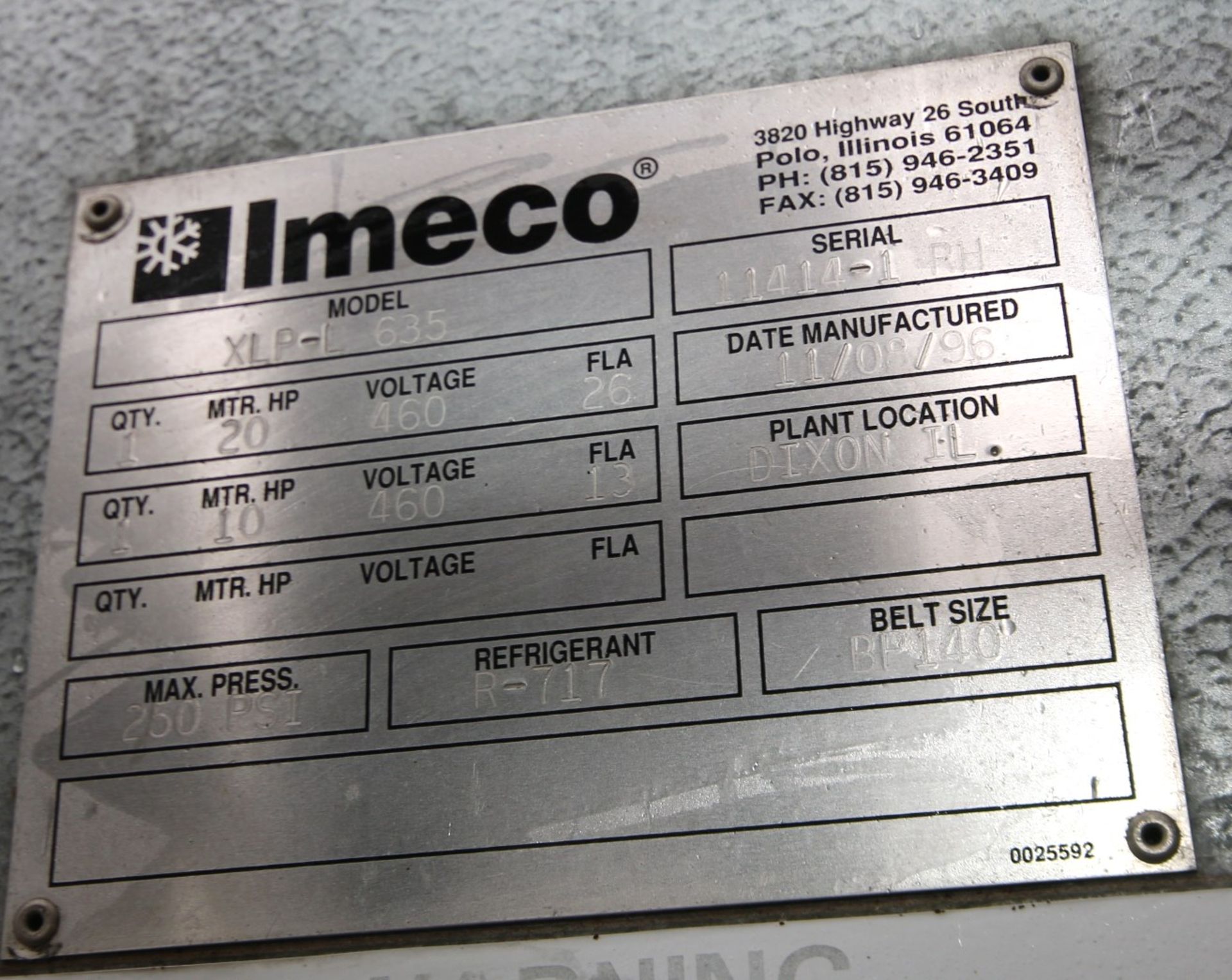 Imeco 3-Fan Evaporative Condenser, Model XLP-L 635, S/N 11414-1-RH - Image 4 of 4
