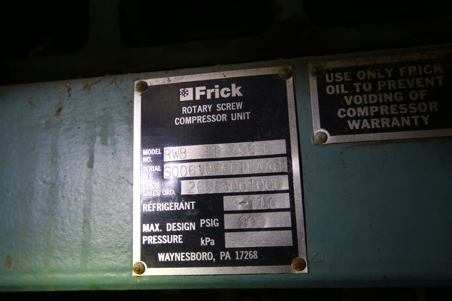 Frick 300 hp Screw Ammonia Compressor, Frame Model RWBII496B - Image 5 of 7