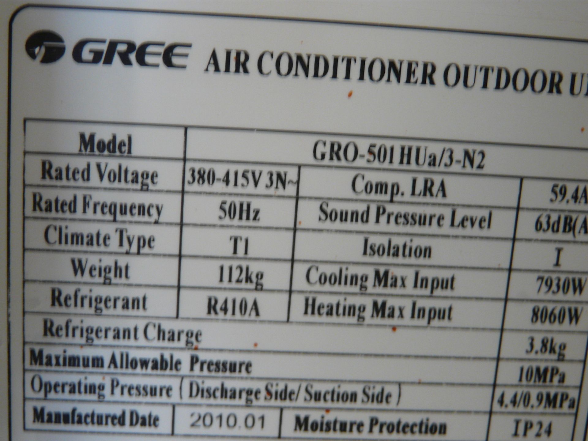 English: GREE Roof Air Conditioning Unit,Warm and Cold Inverter, 55000BTU/H, Y.O.M.: 2010, GR0- - Image 6 of 9