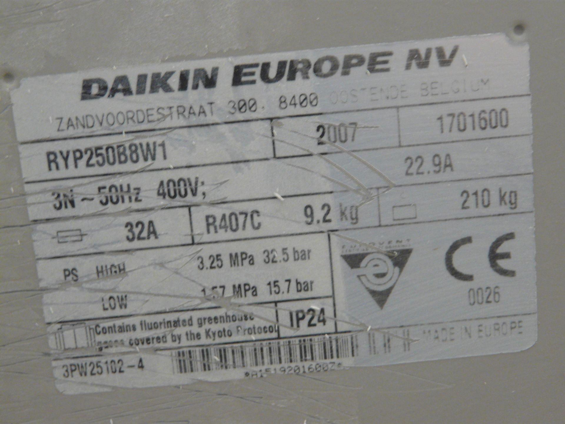 English: DAIKIN Air Conditioning Unit, Y.O.M.: 2007, Freon: R407C RYP250B8W1 Greek: A/C καναλατο - Image 8 of 10