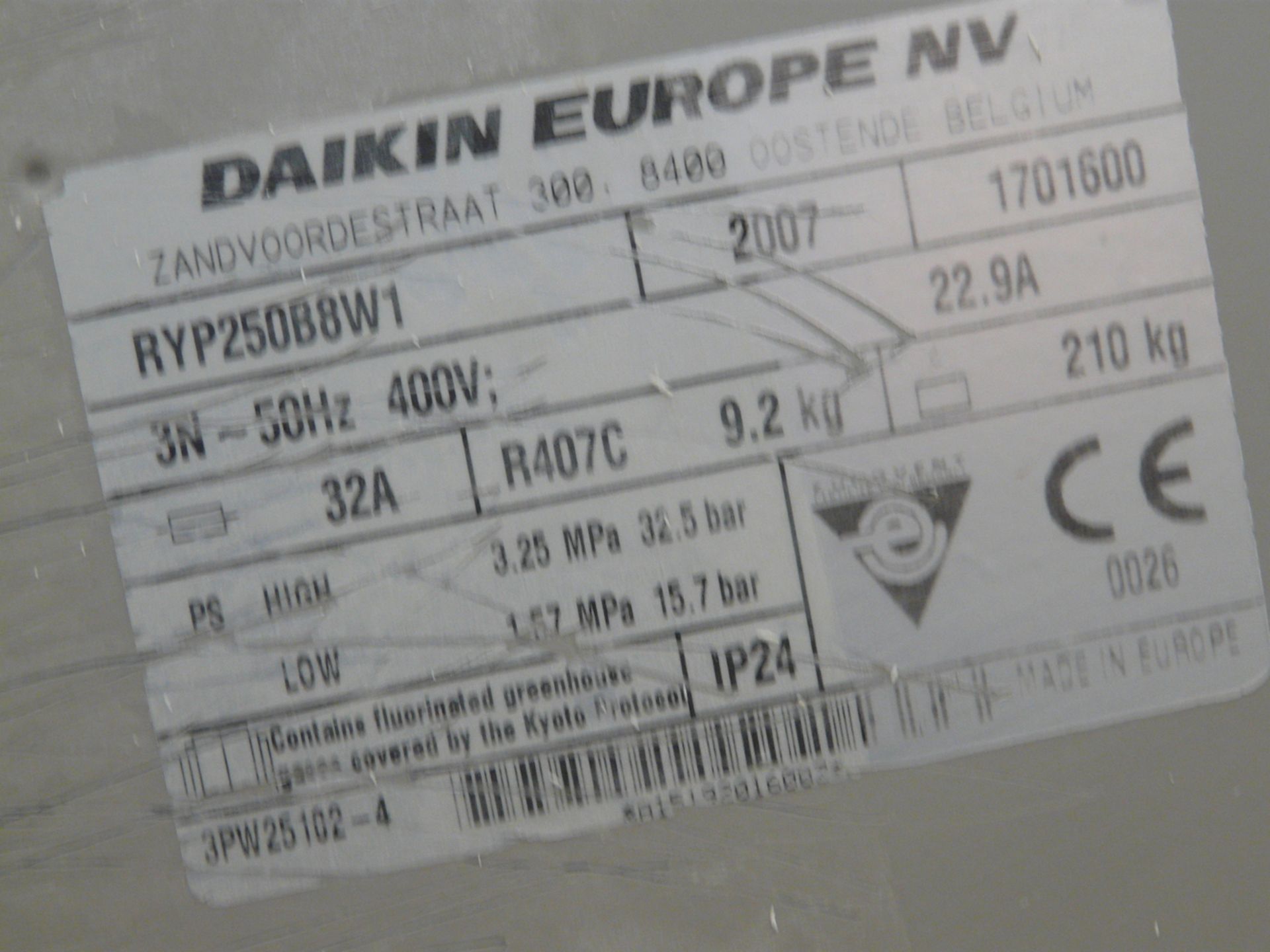 English: DAIKIN Air Conditioning Unit, Y.O.M.: 2007, Freon: R407C RYP250B8W1 Greek: A/C καναλατο - Image 9 of 10