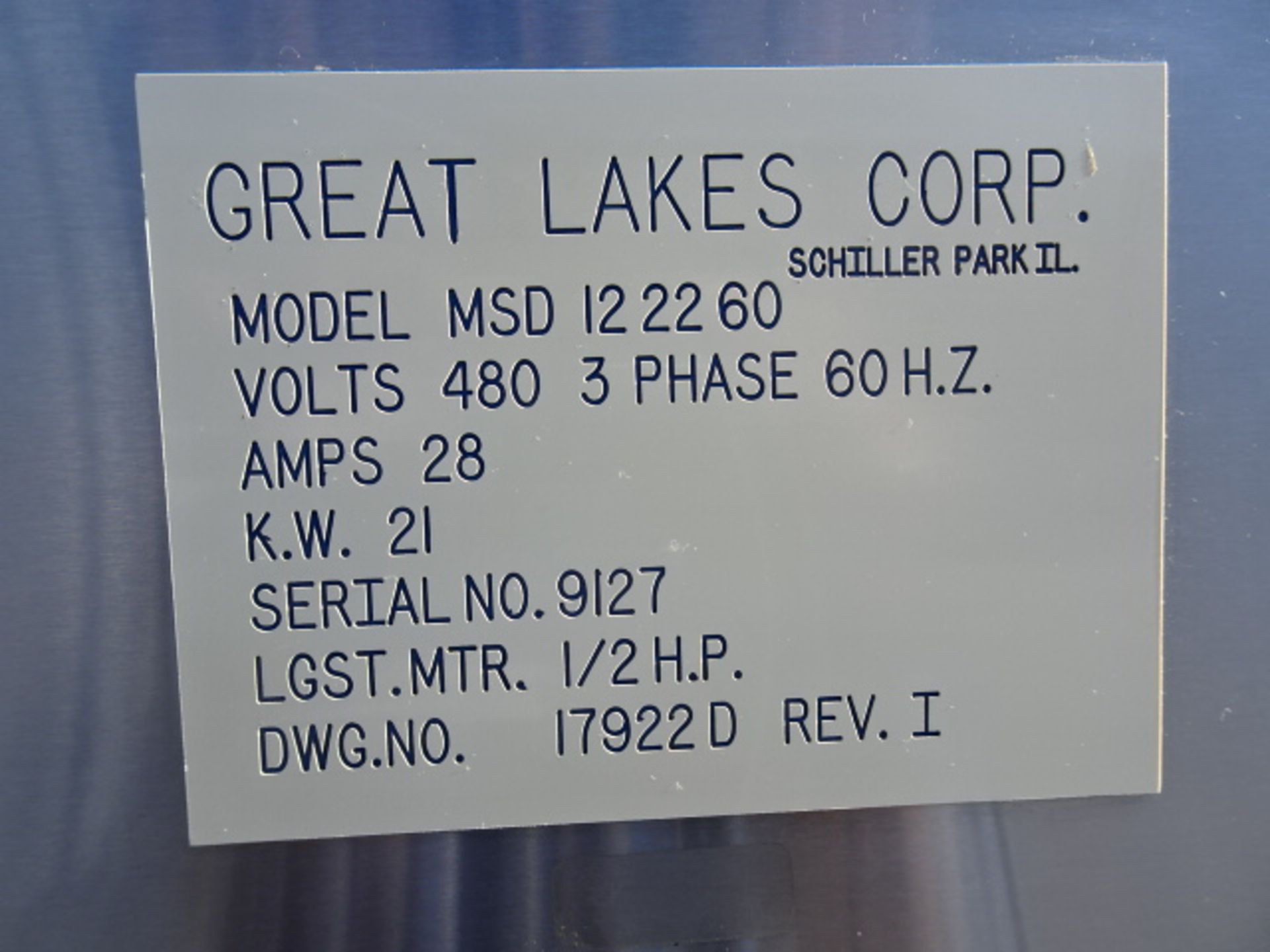 Great Lakes Stainless Steel Heat Shrink Tunnel, Model # MSD 12 22 60, S/N 9127, stainless steel / - Image 6 of 6