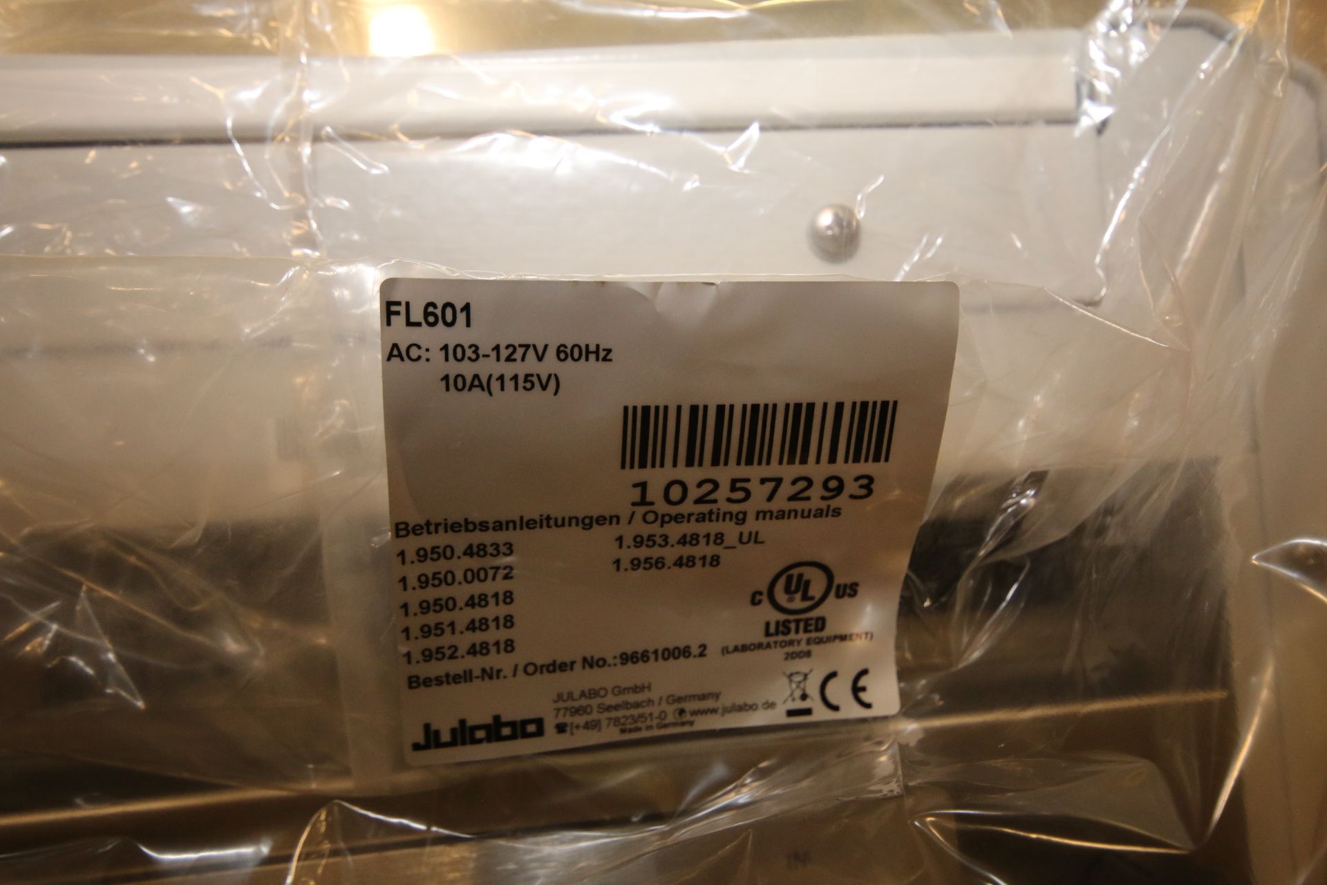 NIB Julabo Recirculating Cooler, Model FL601, SN 10257293, Order No. 9661006, 115V, -20 to 40°C, ( - Image 3 of 3