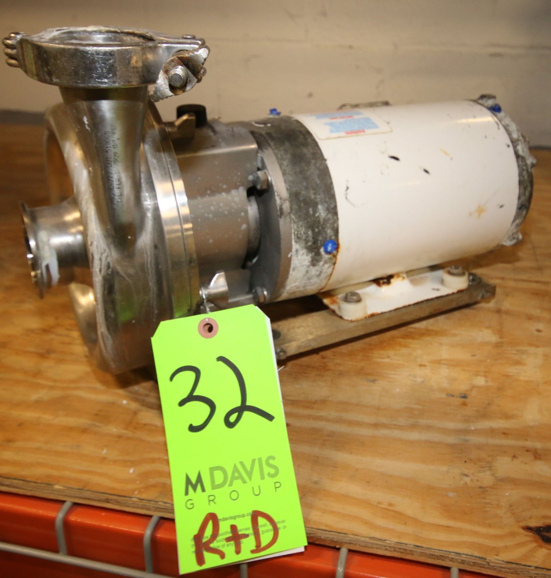 Alfa Laval 1.5 hp Centrifugal Pump, Model 9634088213 with 2.5" x 2" Clamp Type S/S Head, 1755 rpm