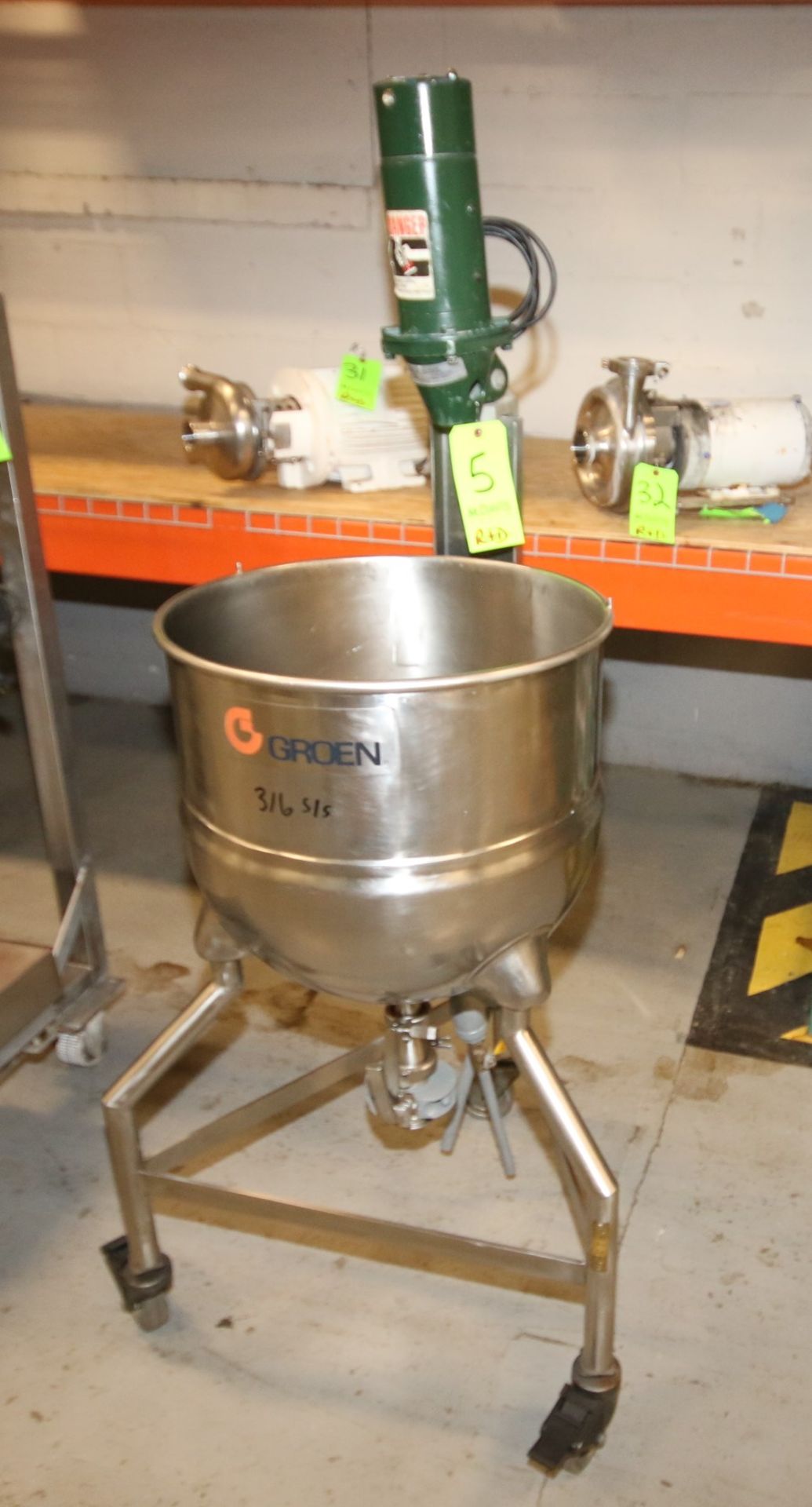 Groen 20 Gal. Bottom Jacketed S/S Kettle, 316 S/S, Model N-20, SN 31665-1, Mounted on Casters,