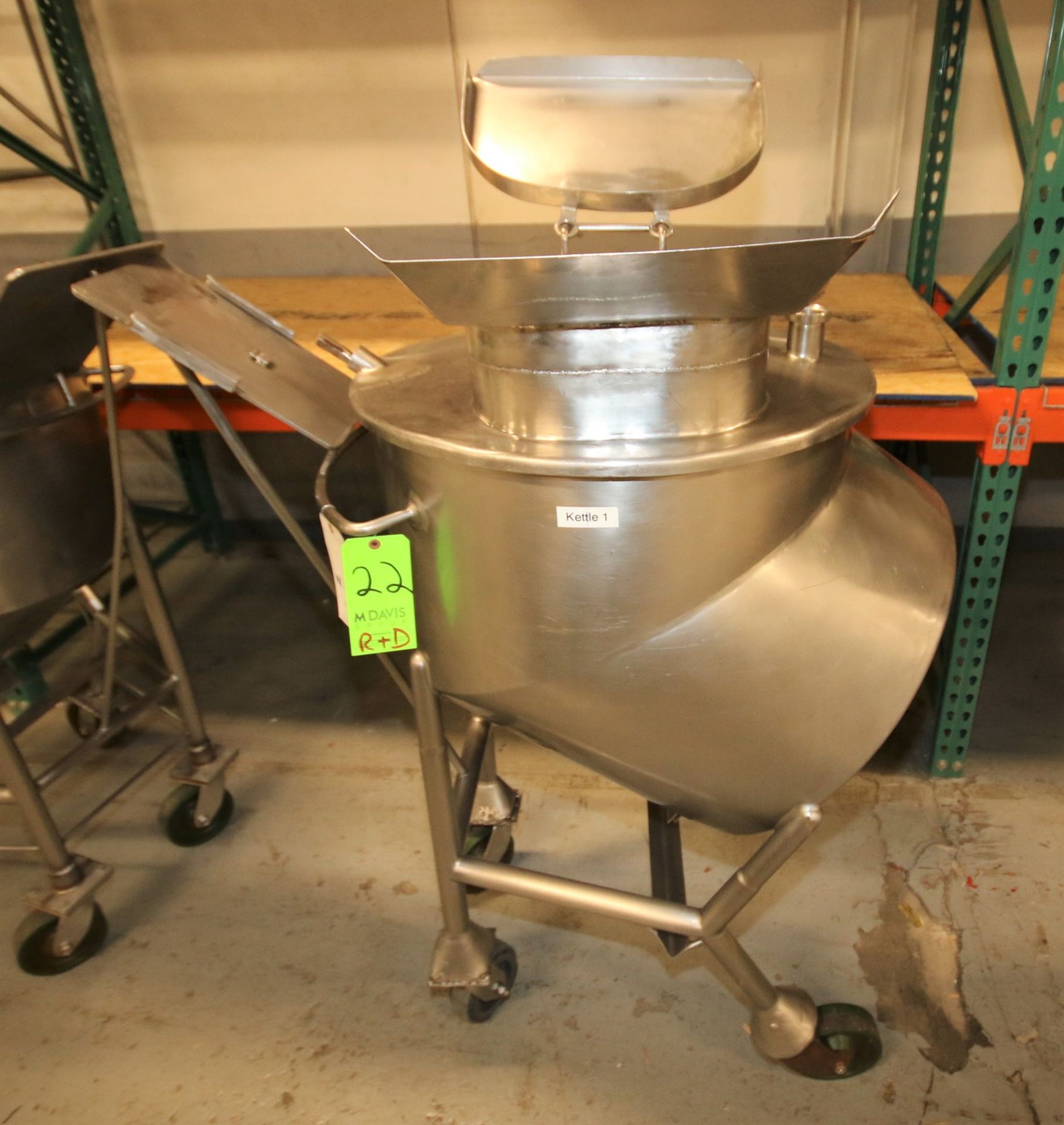 Aprox. 50 Gal. Off-Set S/S Kettle, with Agitator Shaft, Agitator Mounting Bracket, Removable Lid, On