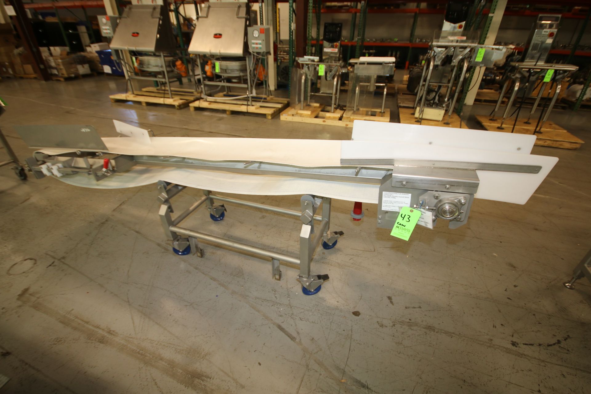 10 ft L x 12" W Portable Inclined Belt S/S Product Conveyor System, with 24" to 37" H Frame,