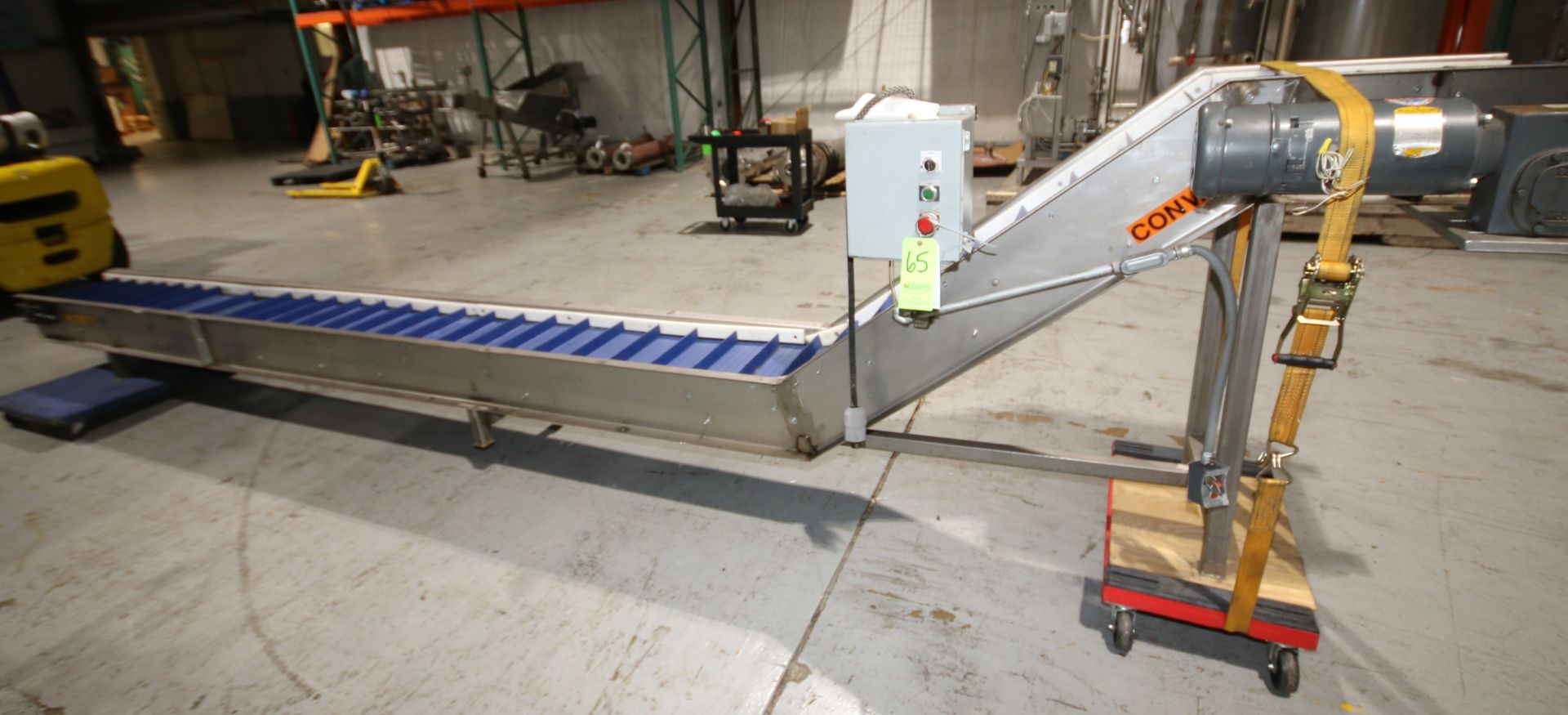 21 ft 4" L x 15" W Z Configured S/S Conveyor System, Upto 48" H, with Intralux Belt with 6" W Flight