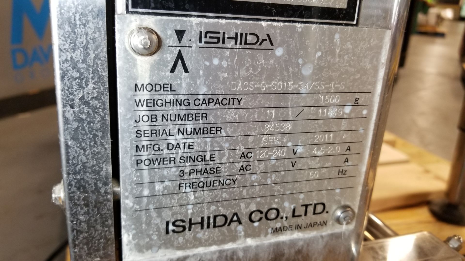 2011 Ishida S/S Digital Checkweigher, Model DACS-G-S015-34/SS-1-S, SN 84538, 1,500 Gram Capacity, - Image 6 of 6