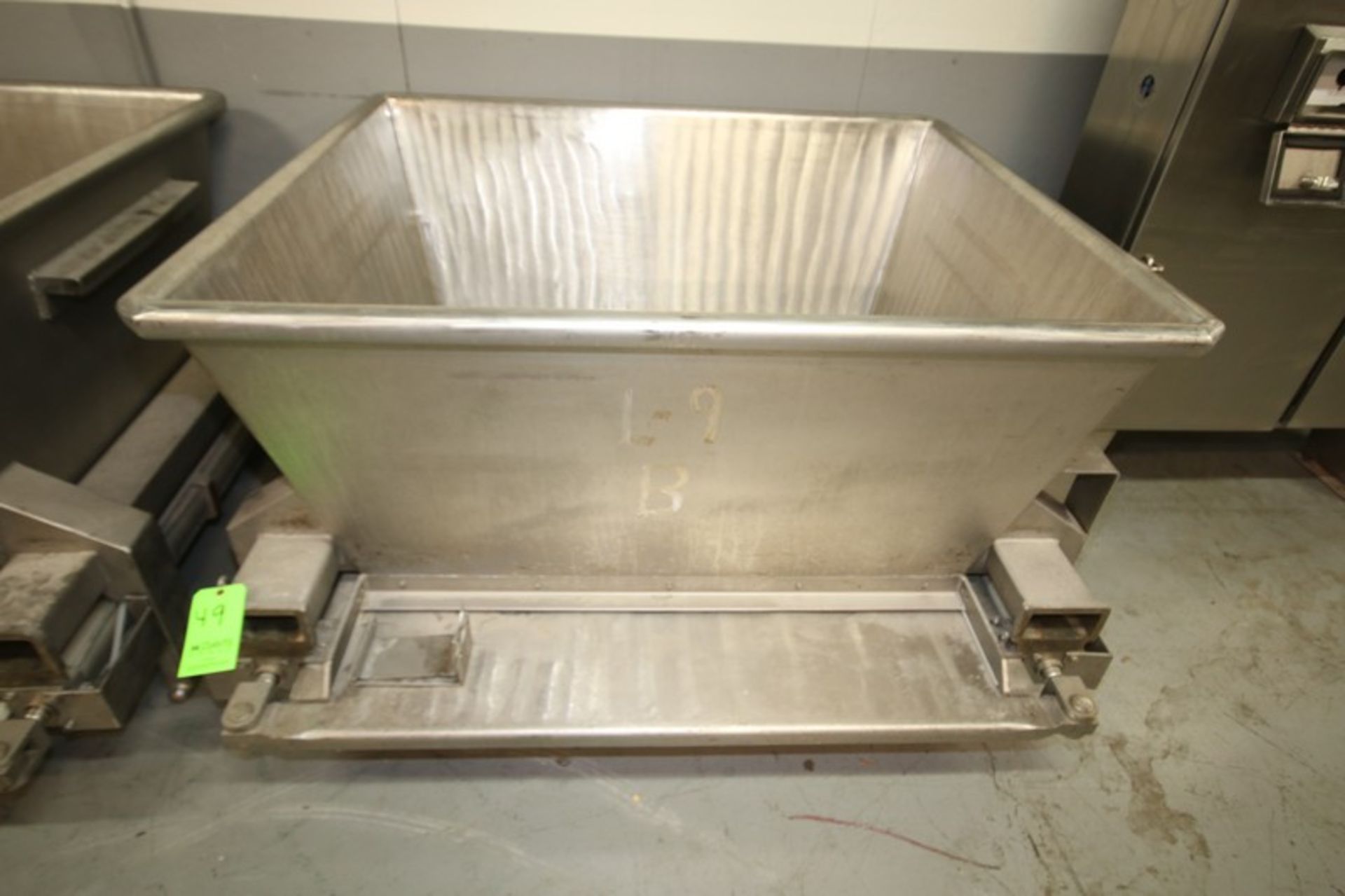 Mepaco 56" L x 48" W x 28" S/S Troughs, with Pneumatic Bottom Slide Drops, 61" L Fork Span, (