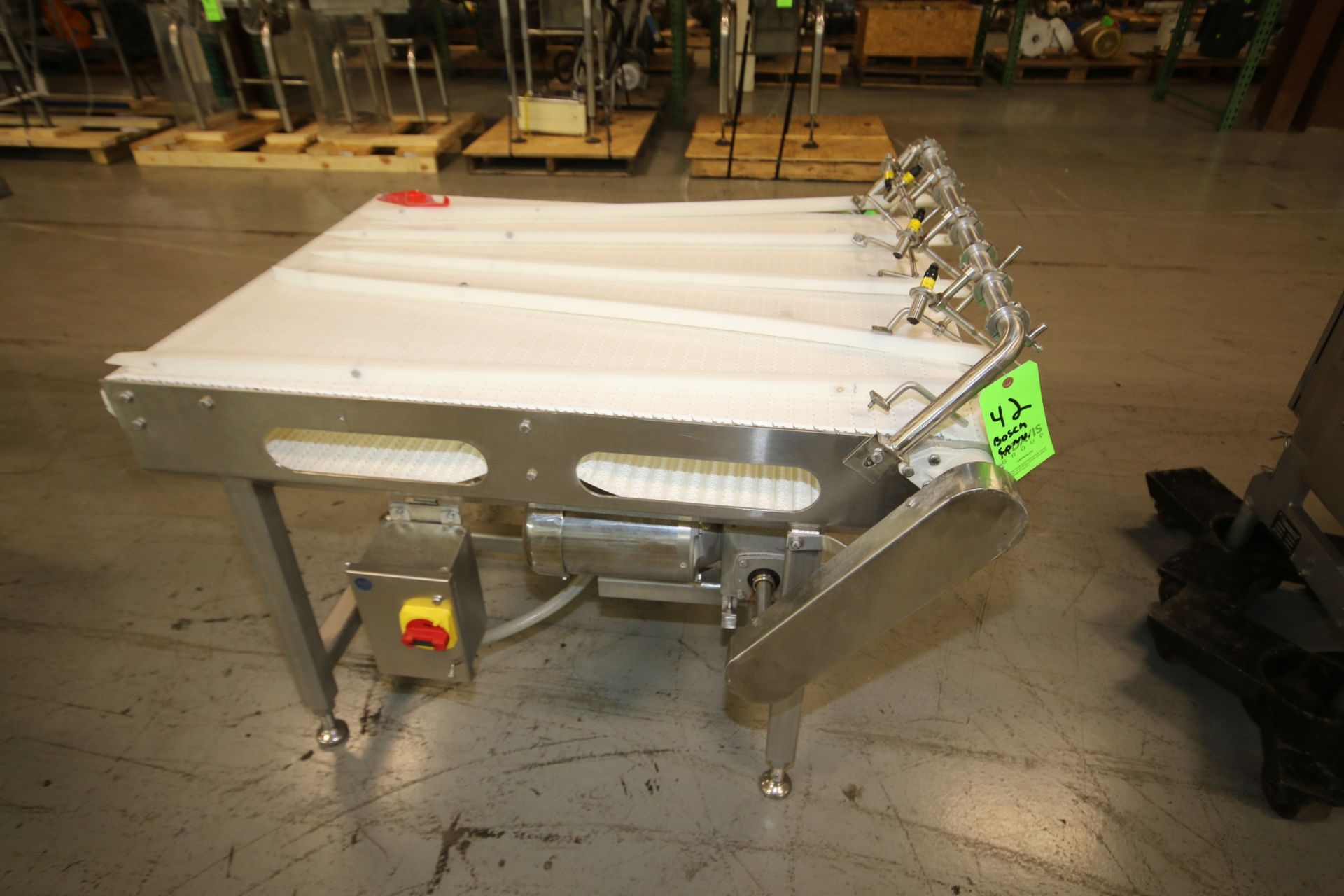 4 ft L x 34" L S/S Product Conveyor System, with 32" H S/S Frame, with 1 hp / 1760 rpm S/S Clad