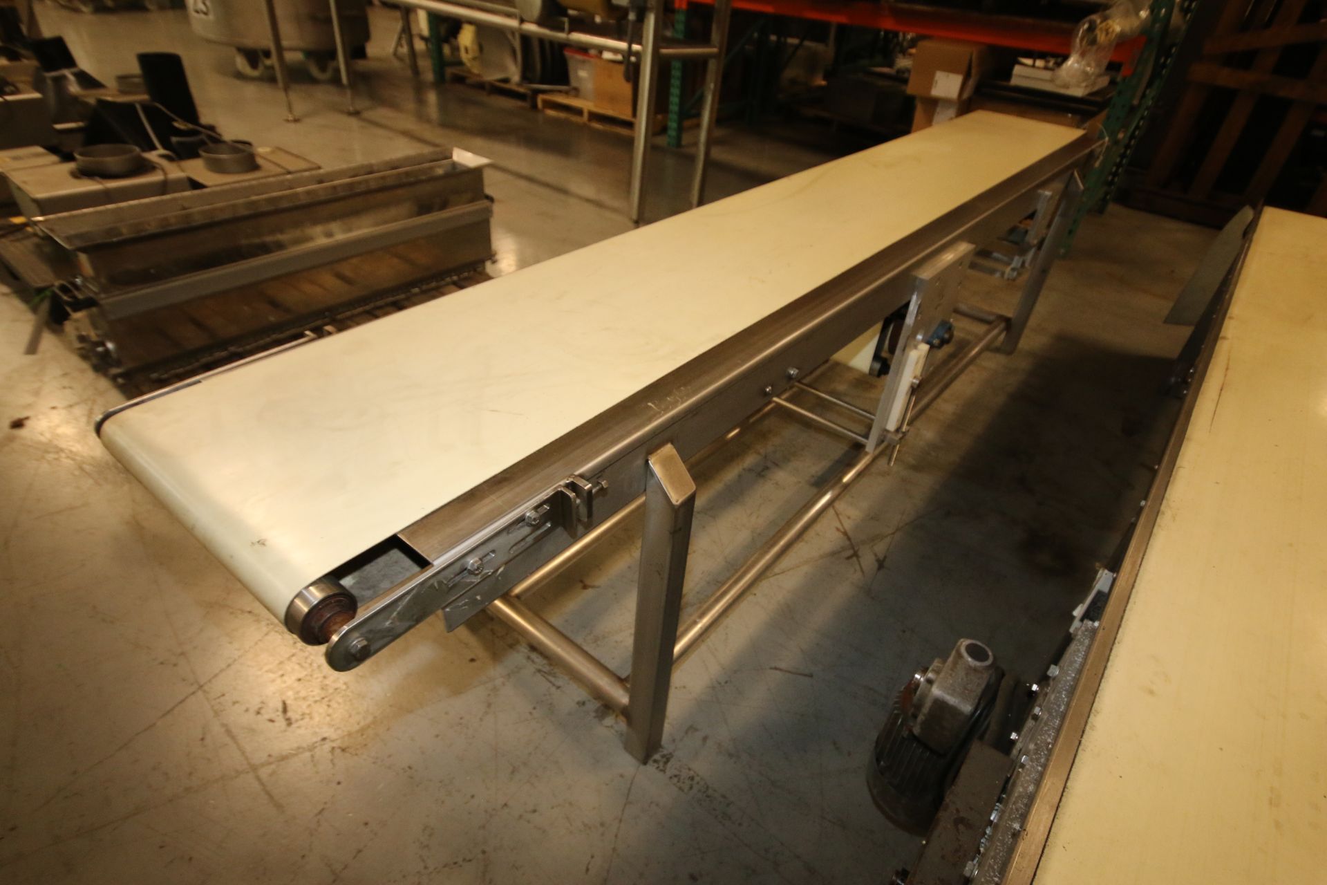 10 ft L S/S Power Belt Conveyor with 15 1/2" W Belt, with Drive (Note: Missing Motor), 28" H Leg