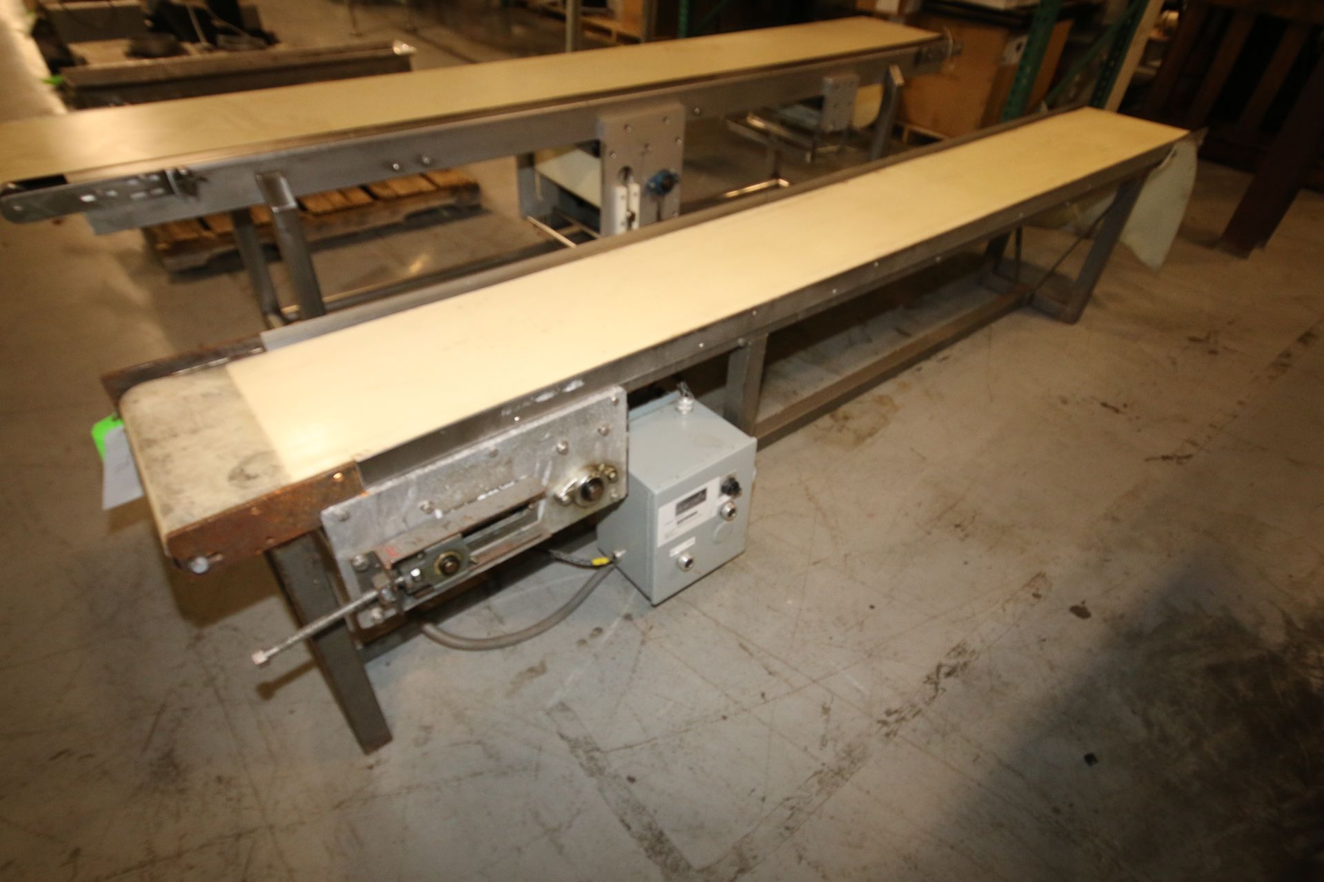 10 ft L S/S Power Belt Conveyor with 14" W Belt, with Drive Motor, 23" H Leg Supports (W392)