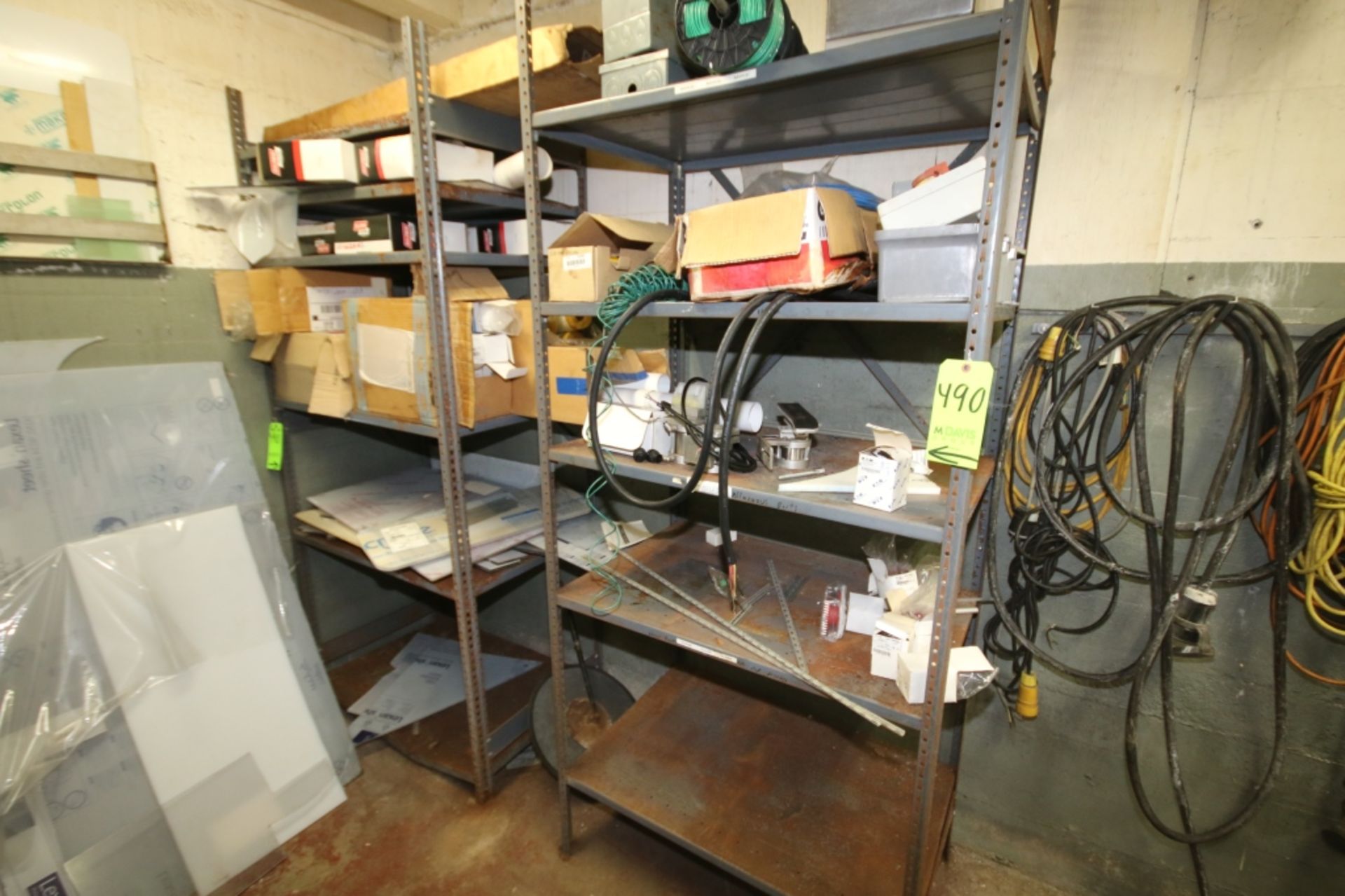 (3) Shelf Units and (1) Parts Bin with Contents of Electrical Supplies and Components and Plexi - Image 3 of 4