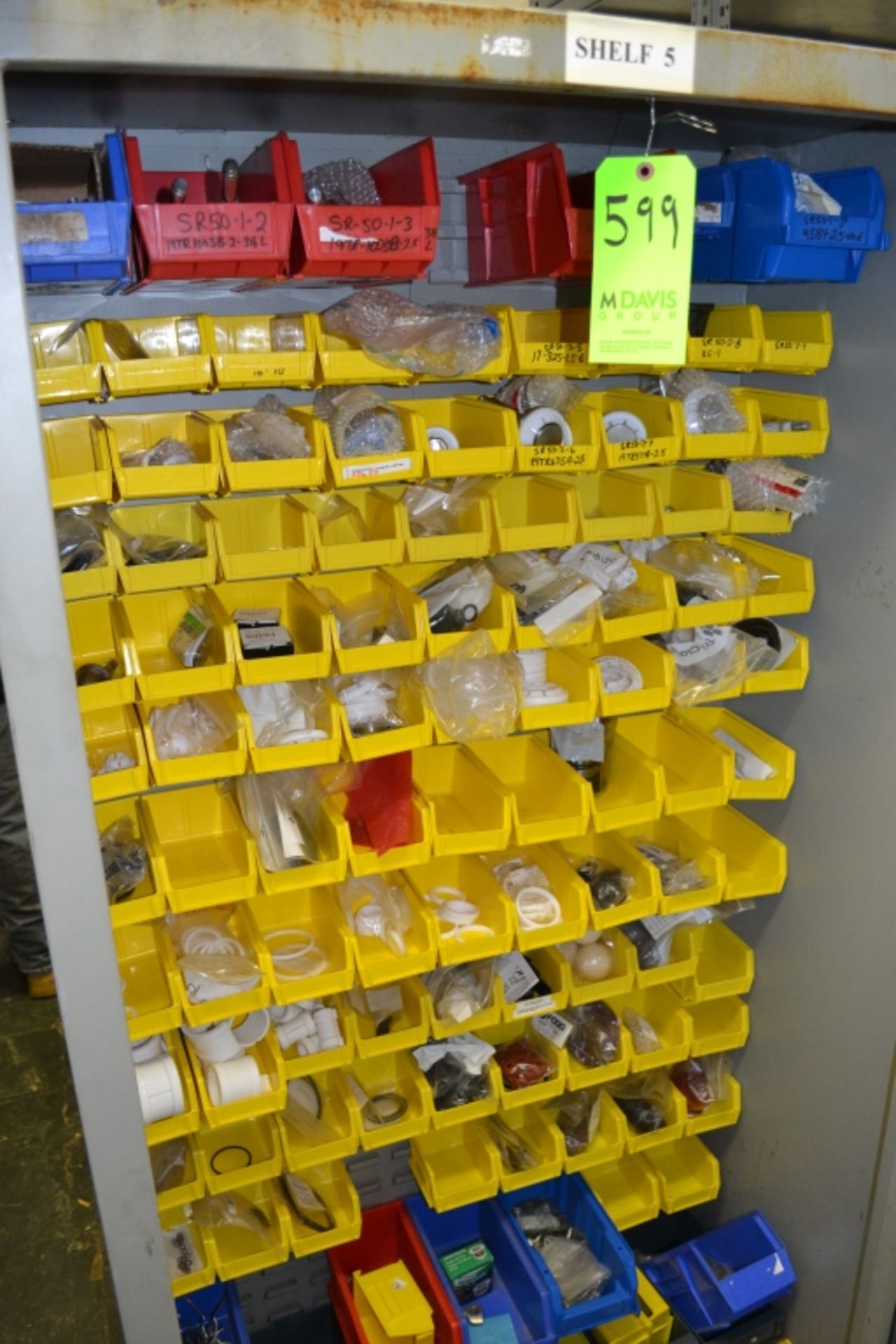 Parts Cabinet with over (100) Parts Bins and Contents to Include Air Valve Parts, Gaskets, Seals and