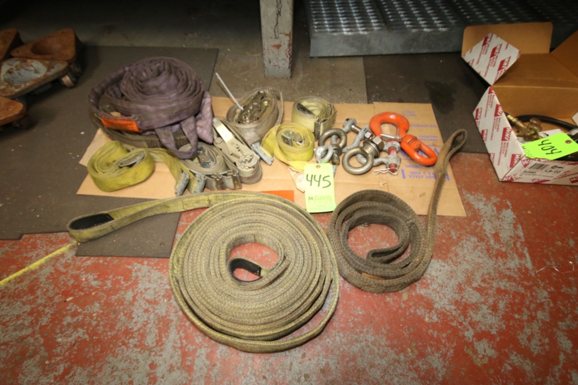 Assorted Rigging Items Including (4) Lifting Straps, I Hooks and Shakles and Misc.