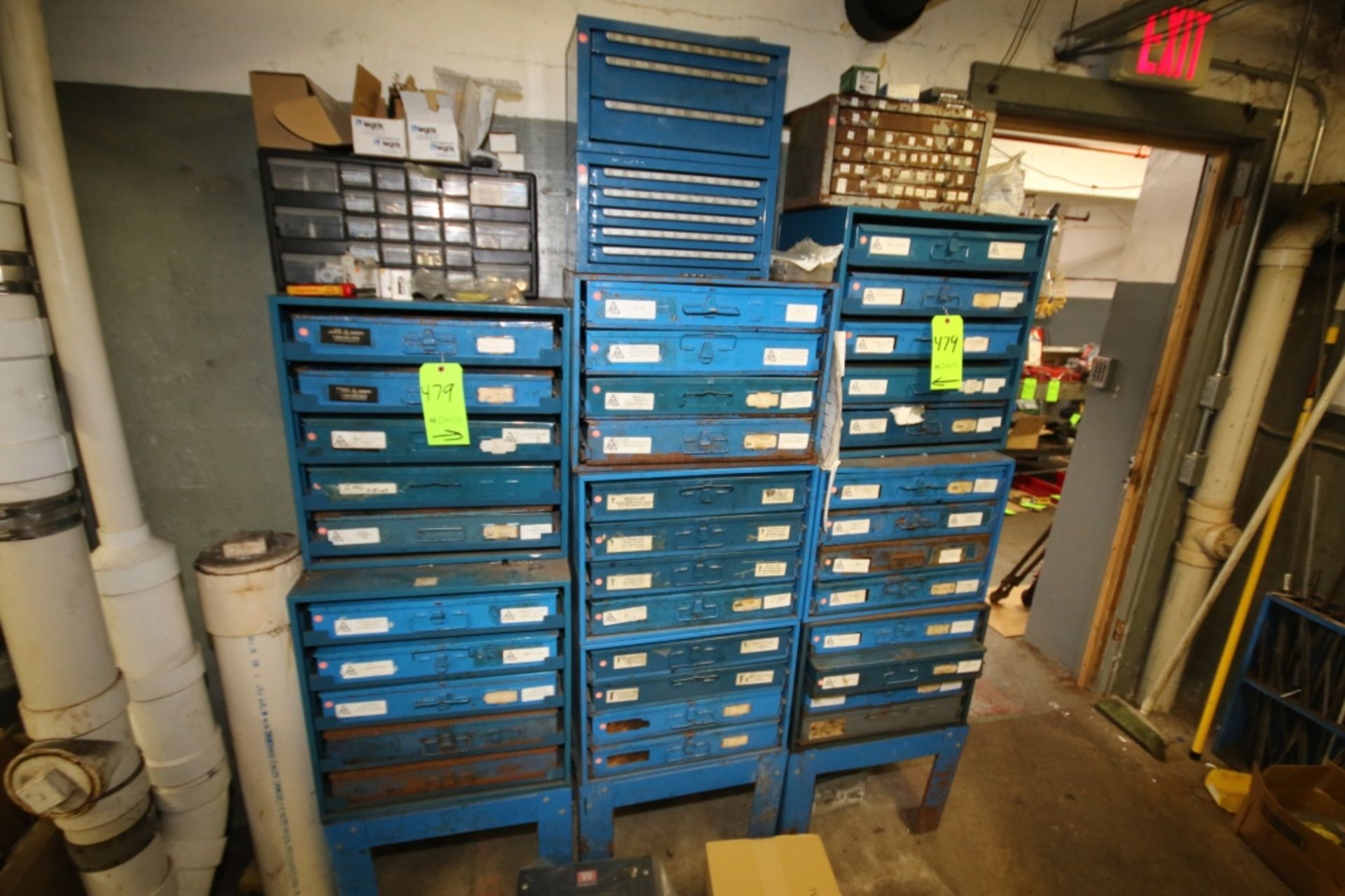 3 Rows of Parts Drawers with Contents: Includes (7) Drawers of S/S Fasteners, Cotter Pins and