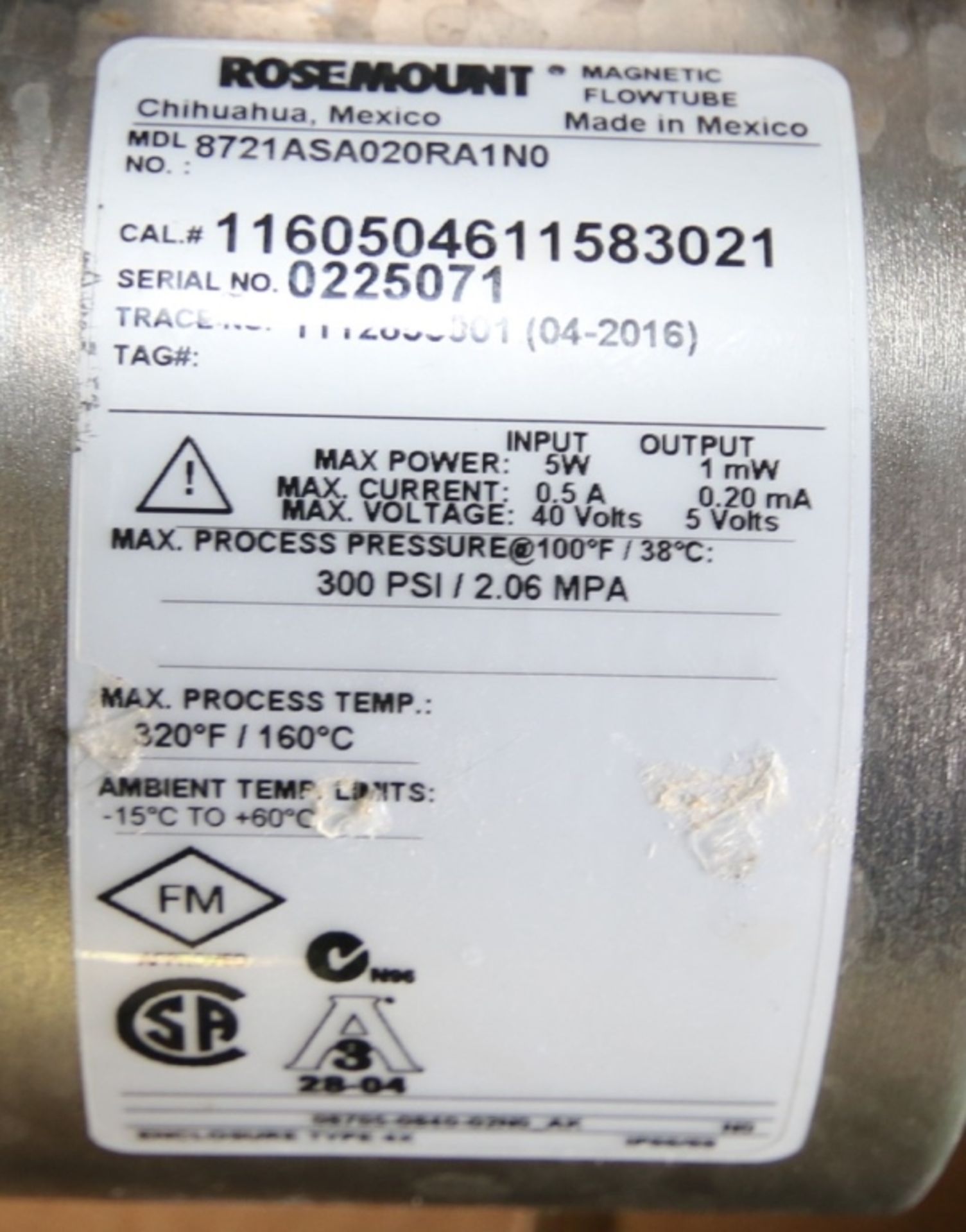 Rosemount 2" S/S In-Line Magnetic Flow Meter with Control Box: Model # 8721ASA020RAINO - Image 2 of 2