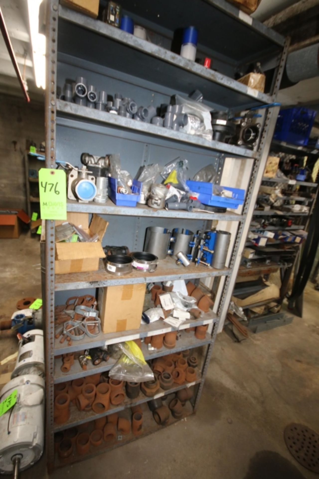 Large Lot of NPT Plumbing Fittings: Includes Parts Bin and Crates in Stairwell and (8) Shelf