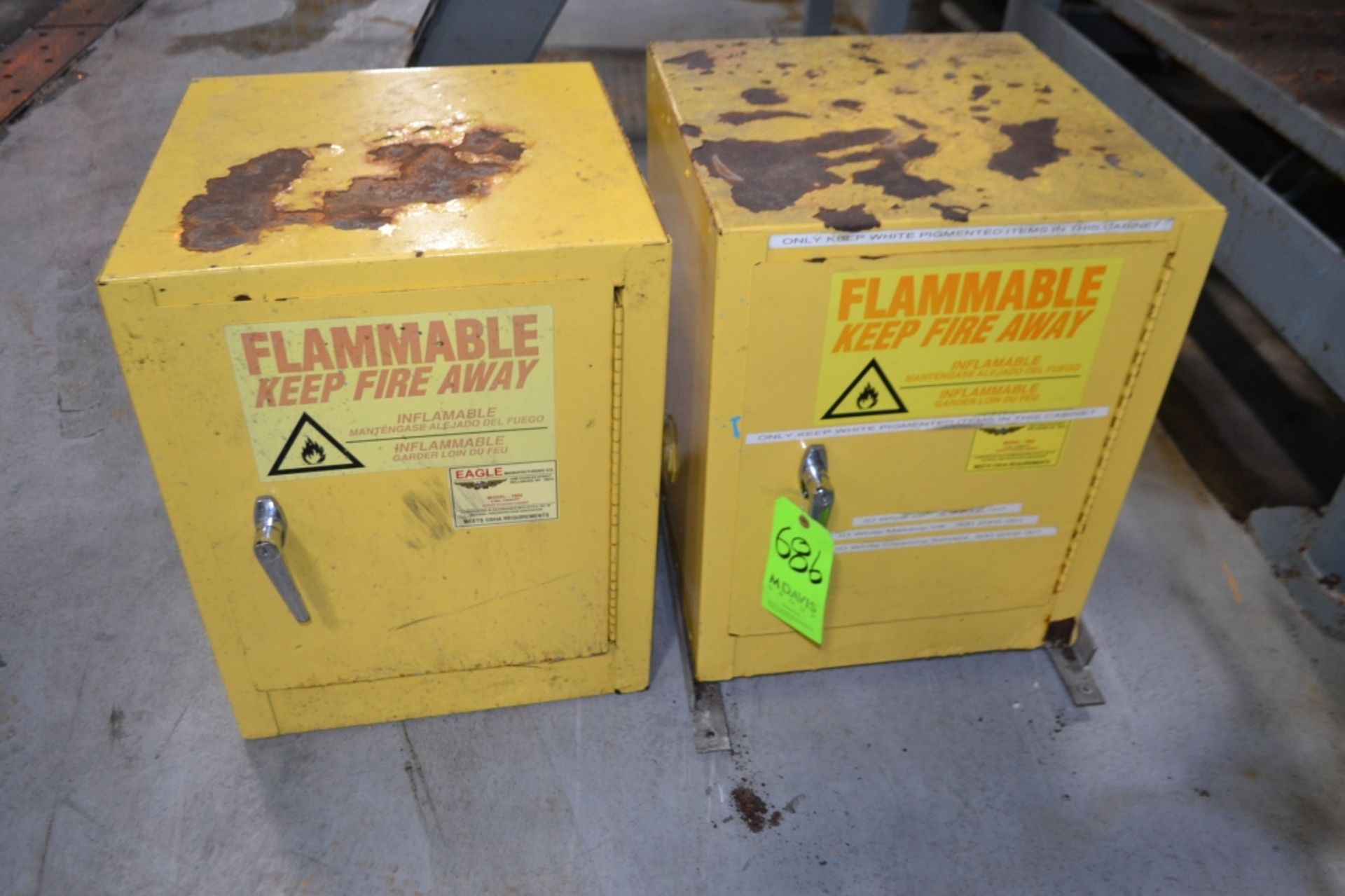 Eagle Brand Flammable Control Cabinets (1) 18" Wide x 18" Deep x 22" High, and (1) 38" Long x 20"