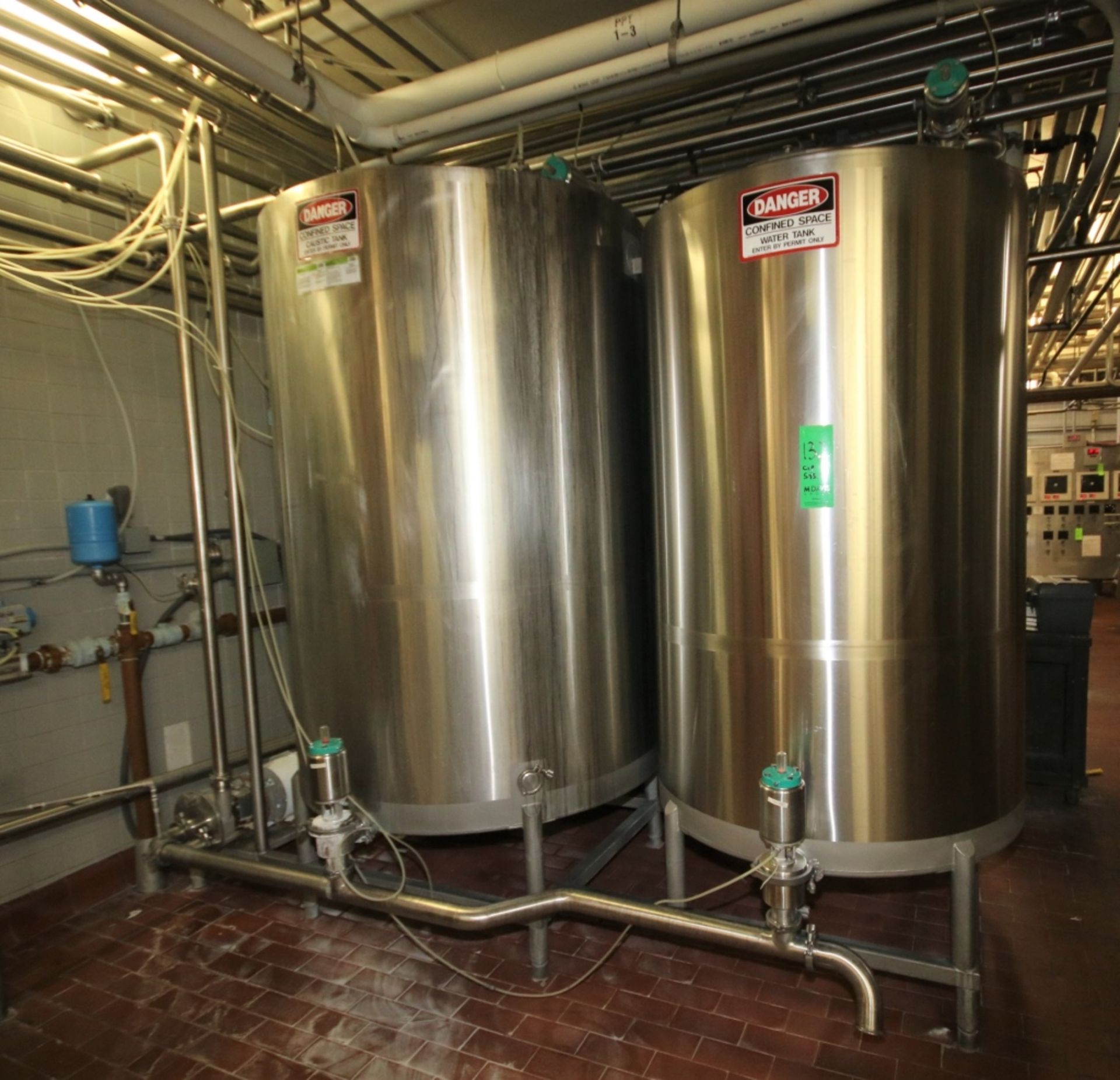 Sani-Matic Pasteurized Product 2 Tank CIP System; 800 Gal. Caustic Tank; 58" Diameter x 78" Deep and