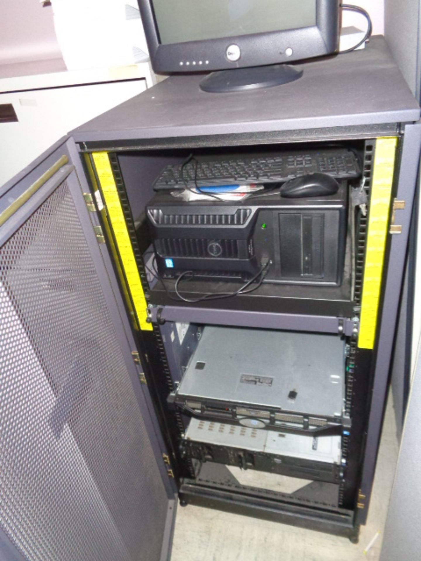 Dell File Server System with Locking Cabinet includes Wall Cabinet with Routers and Modems