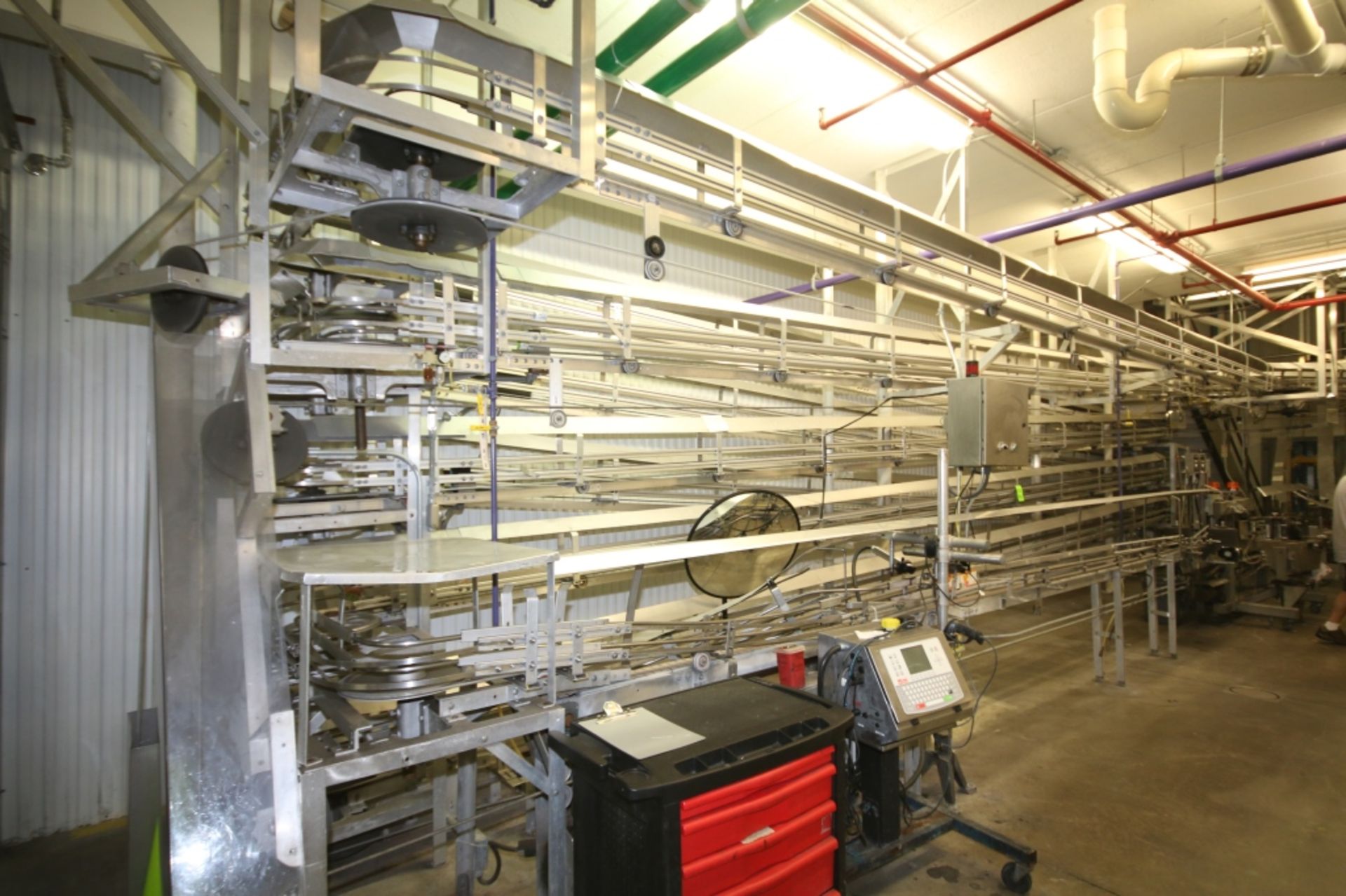 Approx. 400ft of Alpine Type Adjustable Plastic Bottle Conveyor in Bottle DeBagging Room; Begins