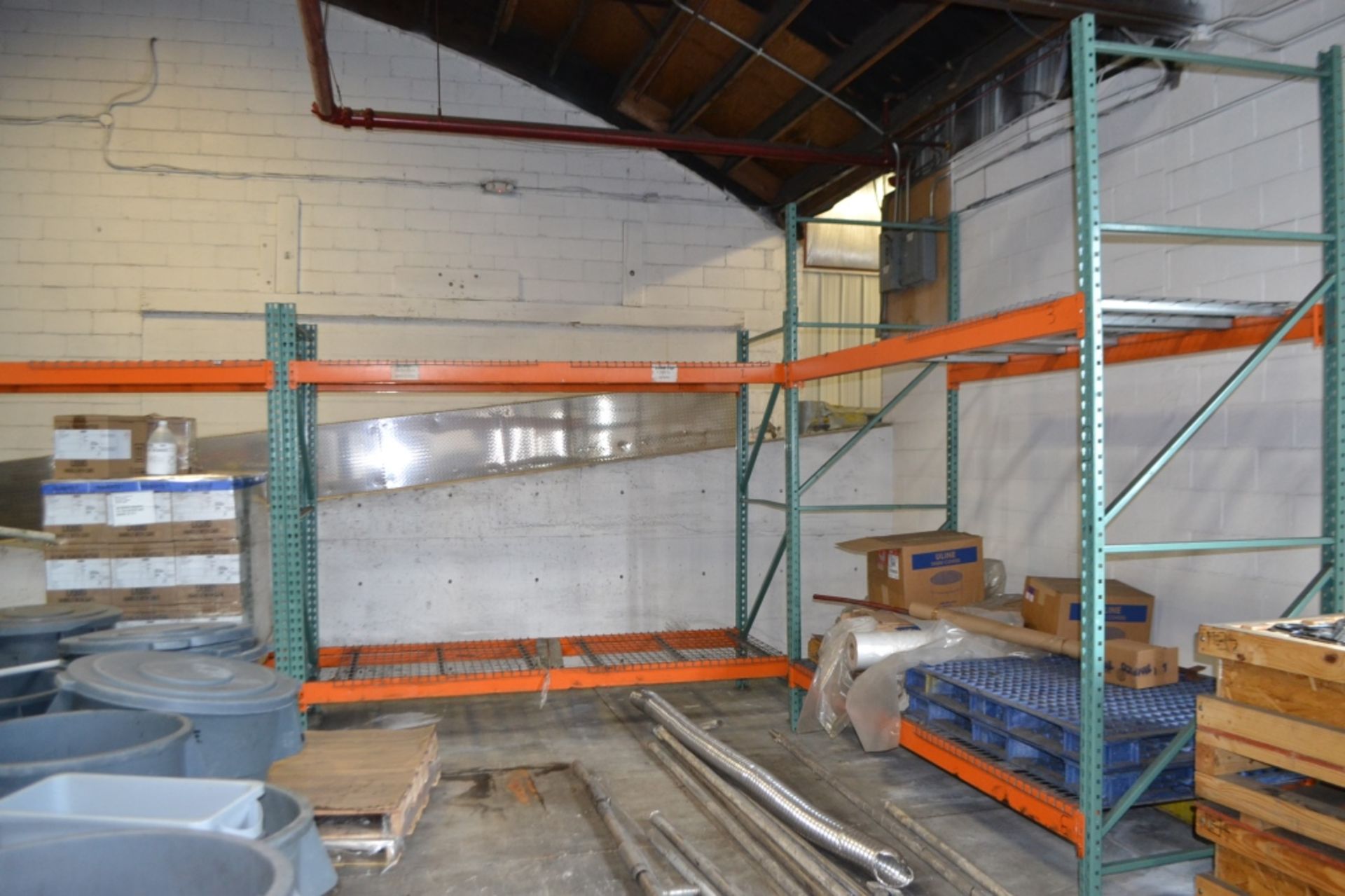 5 Sections of 2 Pallet Wide x 2 Pallet High Standard Pallet Racking with Wire Bases