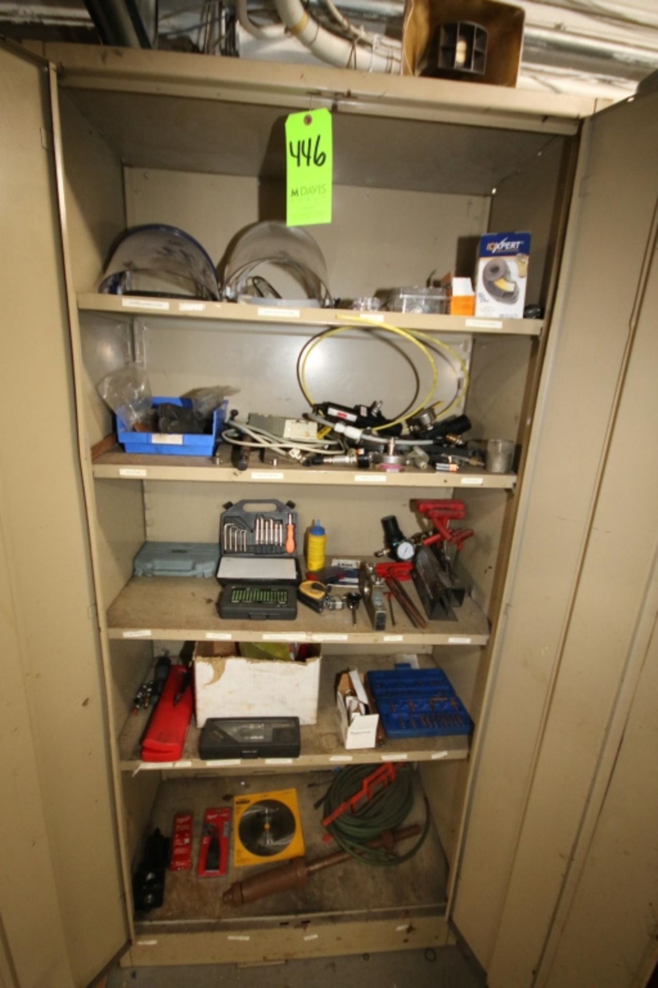 Metal Shop Cabinets with Contents to Include Safety Equipment, Allen Wrenches, Fuse Pullers, and