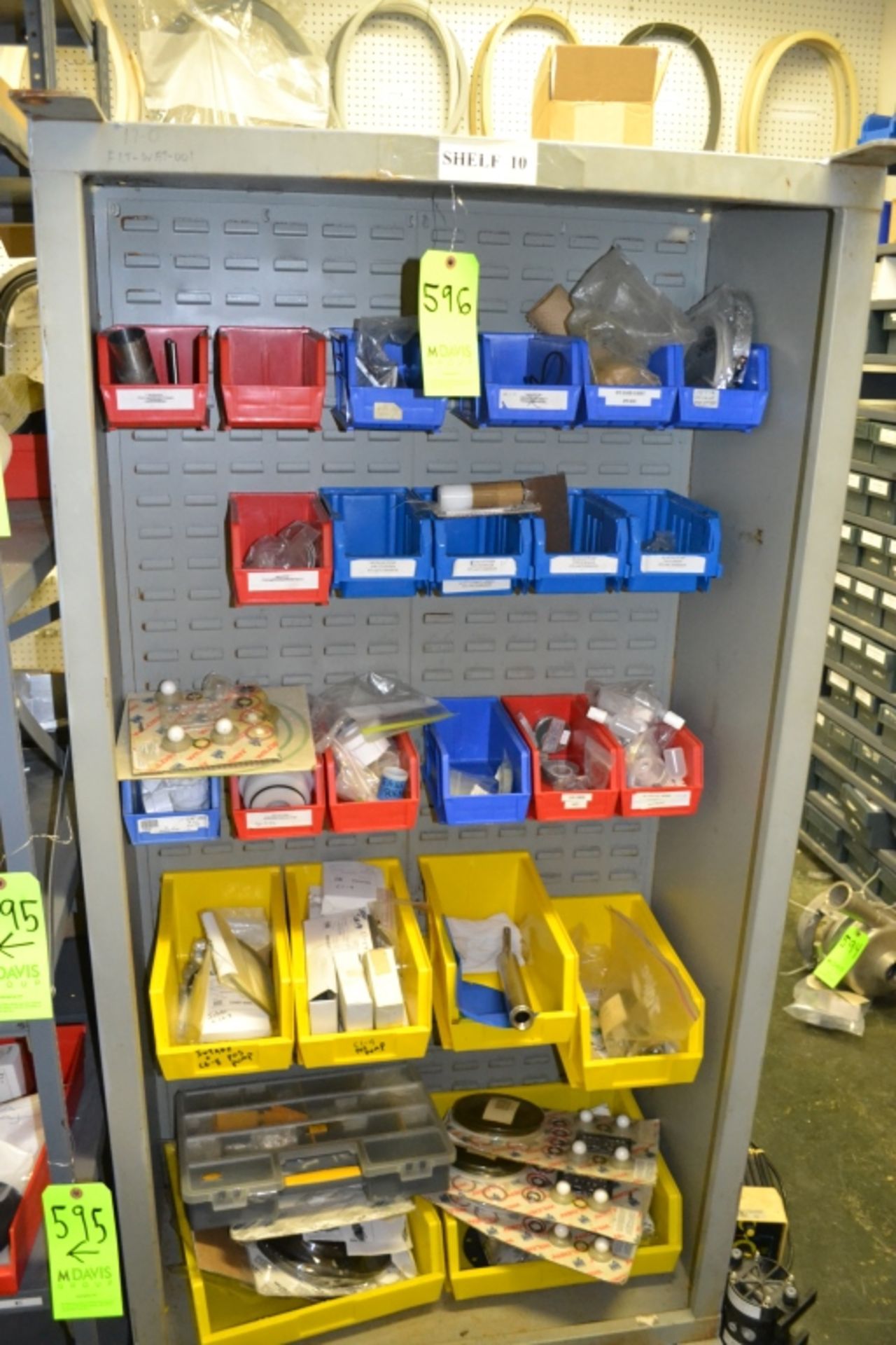 Parts Cabinet with Parts Trays and Large Lot of Diaphram Pump Parts