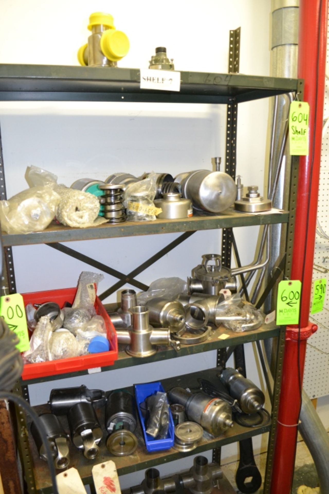 Lot of Air Valve Parts Including Over (20) Actuators and Numerous Bodies and Assorted Parts on Shelf