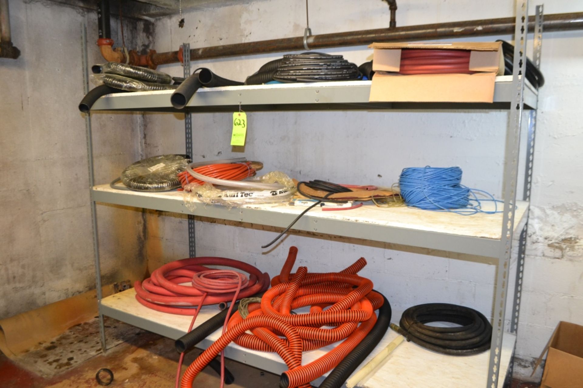 Lot of Assorted Sizes and Lengths of New Hose on 3 Shelves