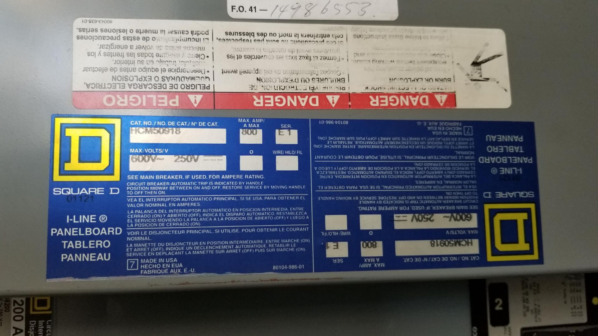 (2) Plant Electrical Panels Including (1) Square D 600 Amp, cat no. 32886435-001 - 208Y/120V with ( - Image 5 of 6