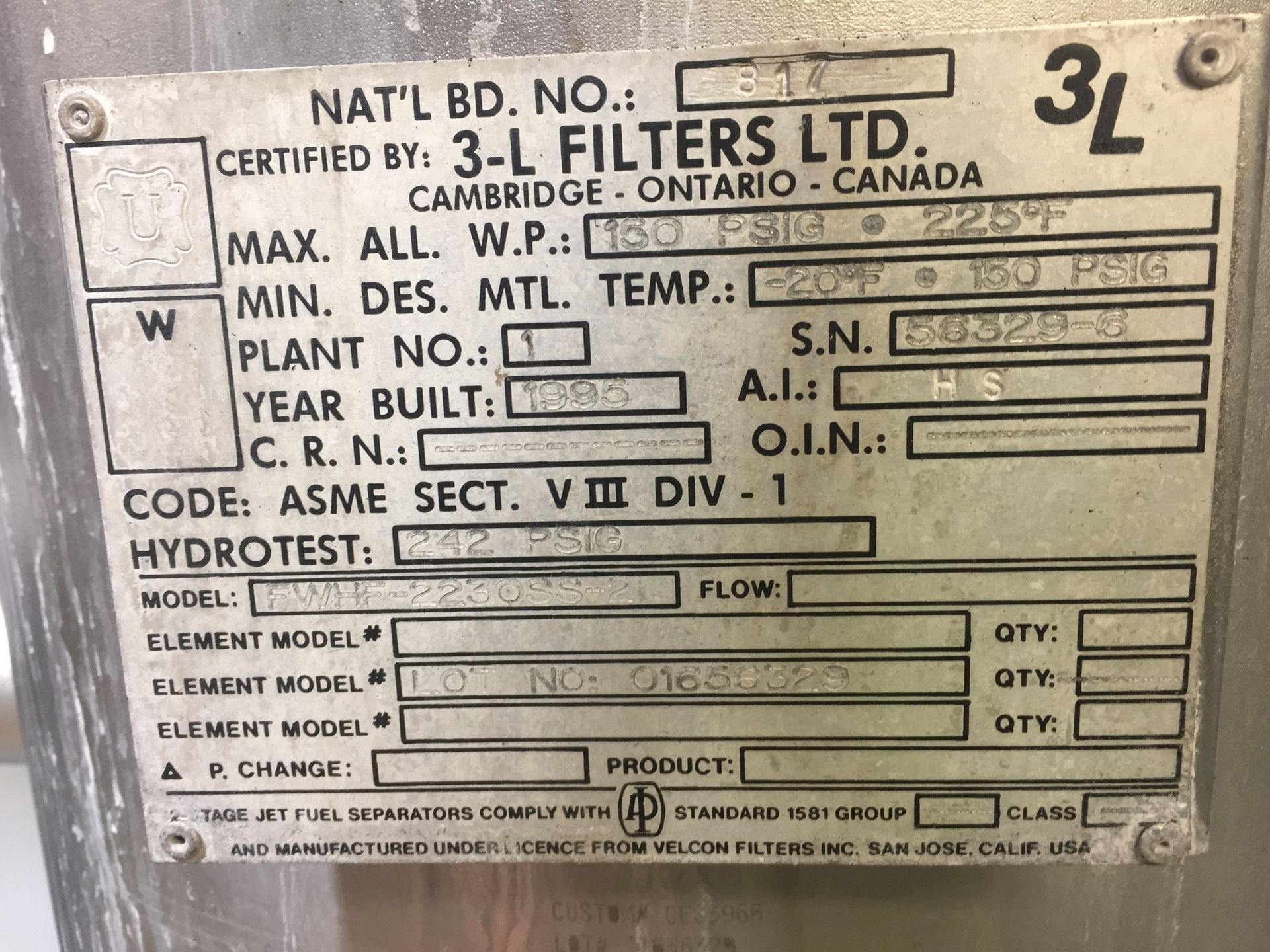 High Pressure Water Filters including (1) Manufactured by 3-L Filters, 150 psi - Image 9 of 9